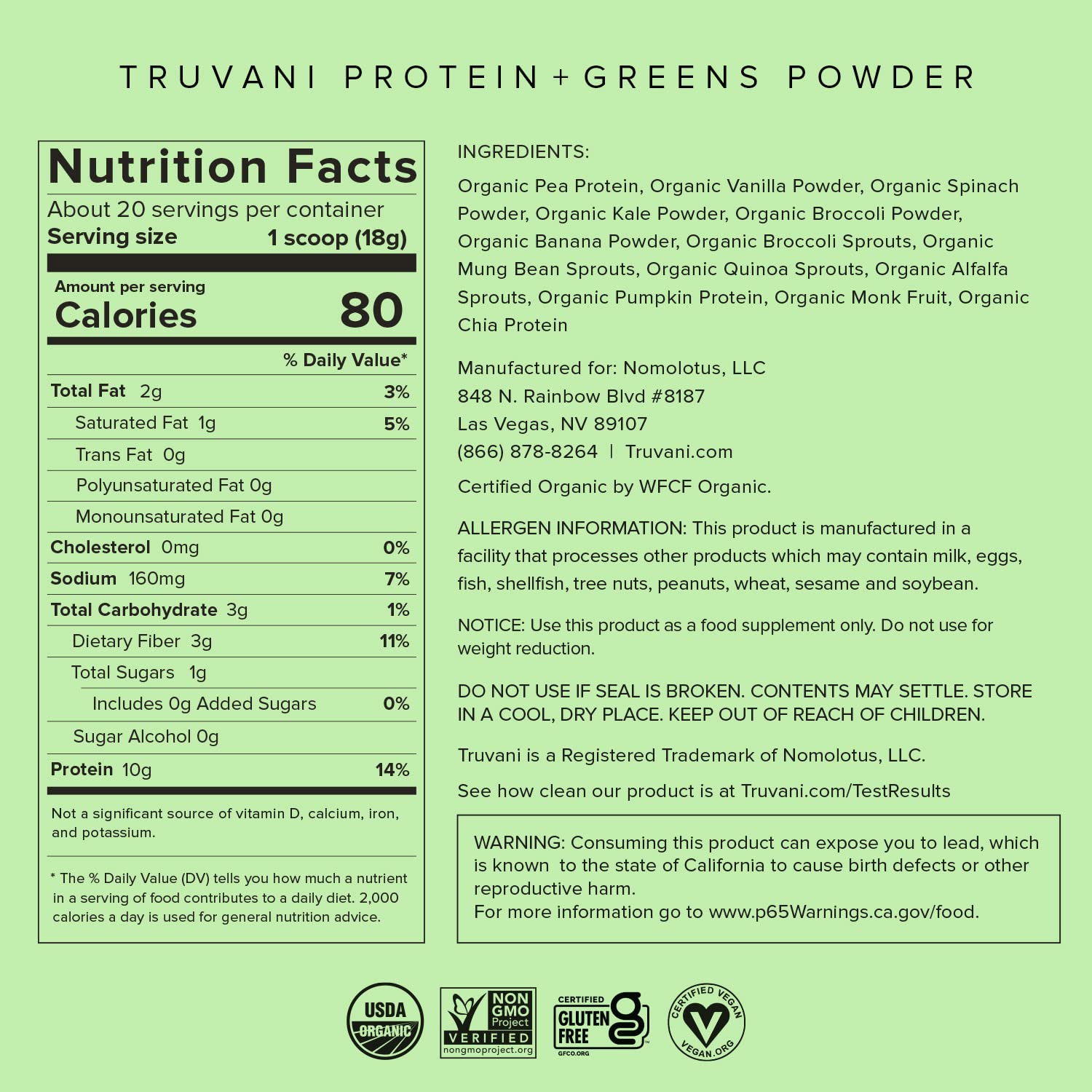 Foto 3 pulgar | Protein + Greens Truvani 357 g-Venta Internacional