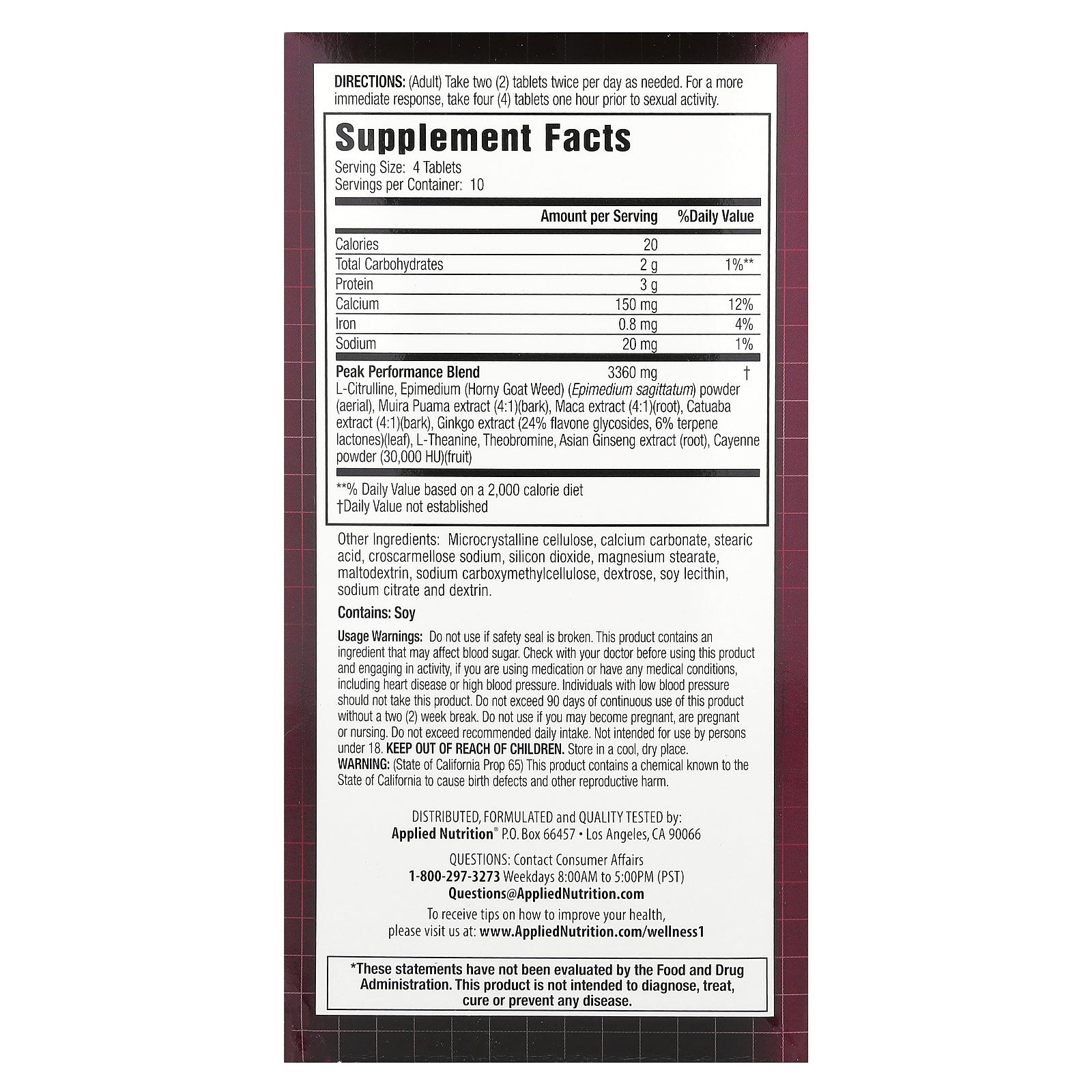 Foto 3 pulgar | Suplemento Magnum Blood-flow De Applied Nutrition 40 Comprimidos - Venta Internacional.