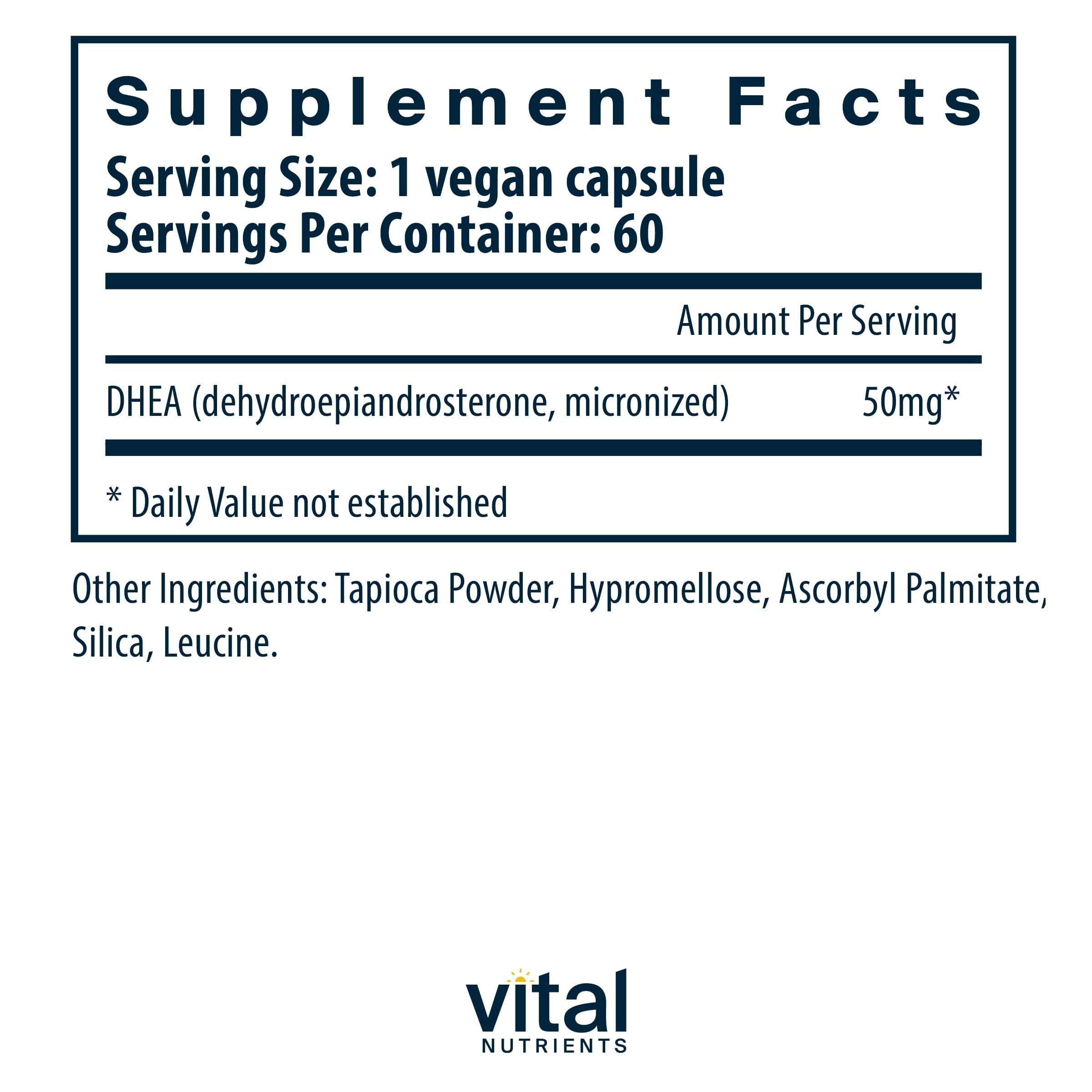 Foto 2 | Suplemento Vital Nutrients Dhea 50 Mg Vegano 60 Cápsulas - Venta Internacional.