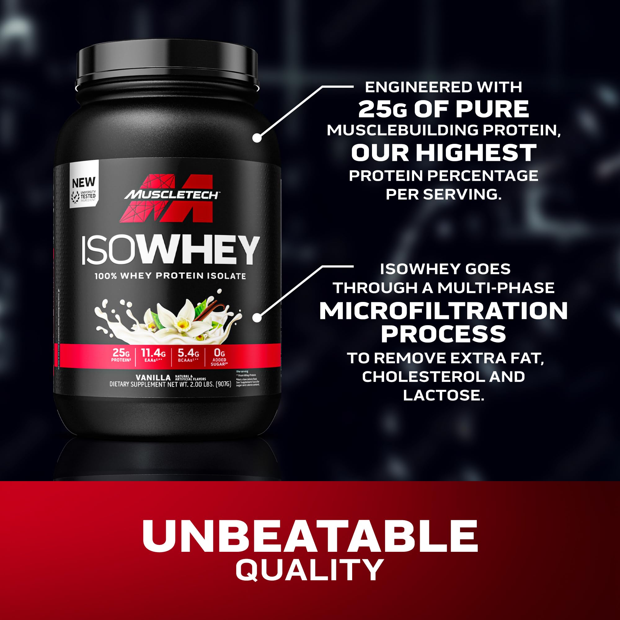 Foto 4 pulgar | Proteína En Polvo Muscletech Iso Whey Isolate Vanilla 908 G - Venta Internacional.