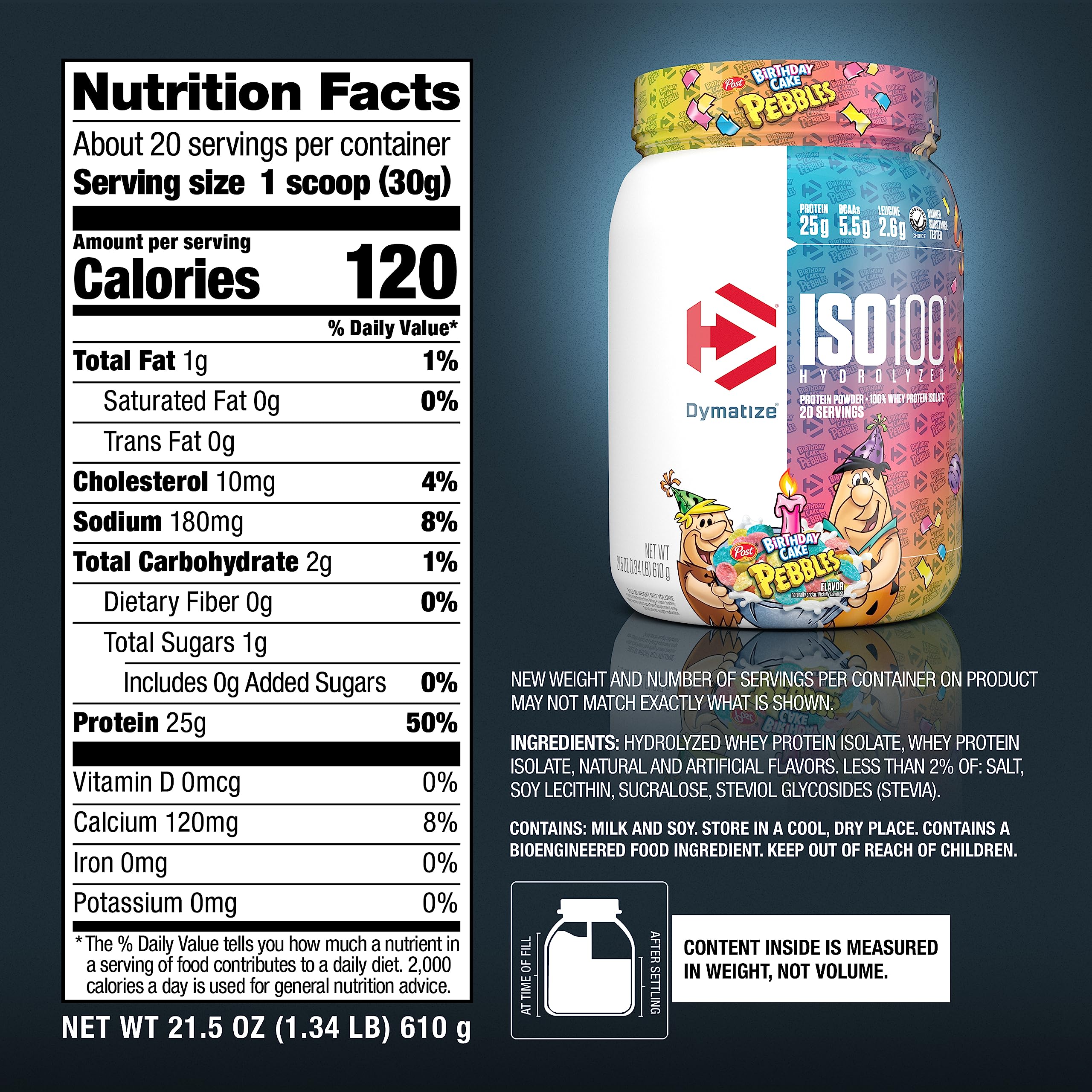 Foto 6 pulgar | Tarta De Cumpleaños Dymatize Iso100 Con Proteína De Suero En Polvo, 20 Porciones - Venta Internacional.