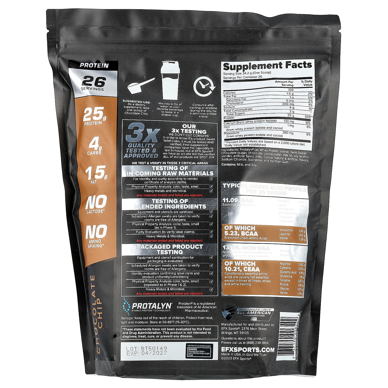 Foto 3 pulgar | Proteína De Suero Aislada Efx Sports Protalyn Con Chispas De Chocolate 907 G - Venta Internacional.