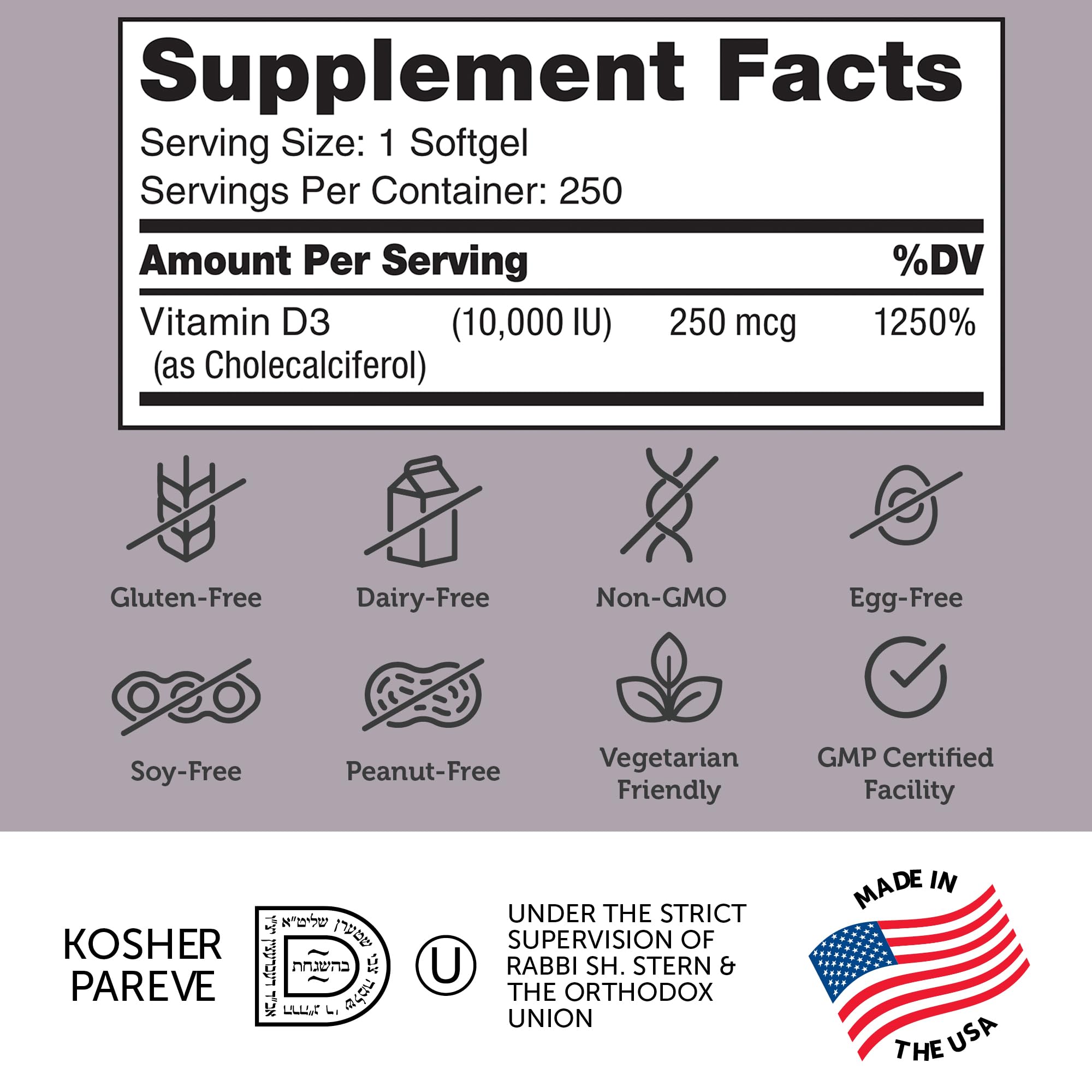 Foto 3 pulgar | Suplemento Alimenticio De Vitamina D3 Avanzada De Zahler, 10 000 Ui, 250 Cápsulas Blandas - Venta Internacional