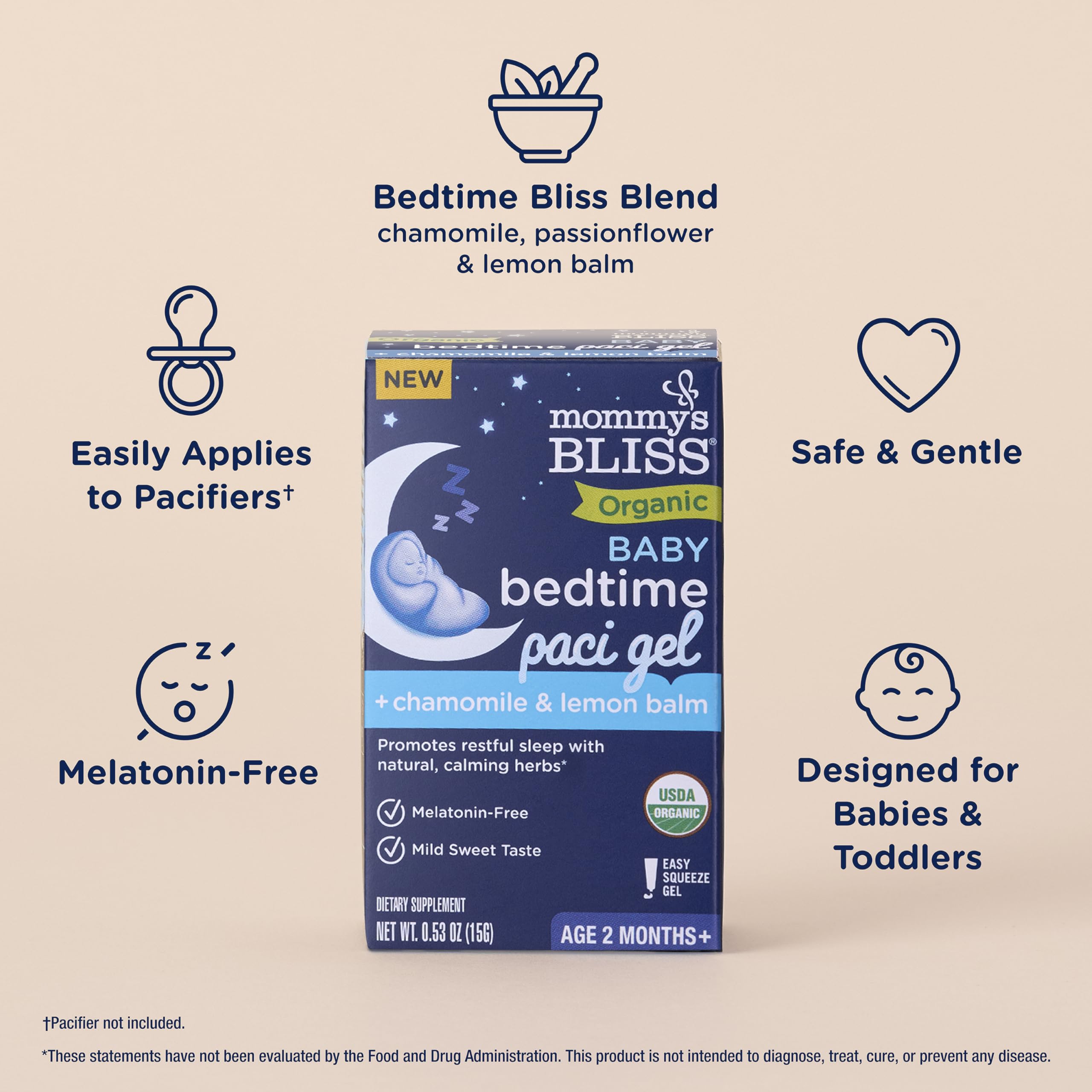 Foto 4 pulgar | Baby Bedtime Paci Gel Mommy's Bliss Organic, 15 Ml, 2 Meses O Más - Venta Internacional.