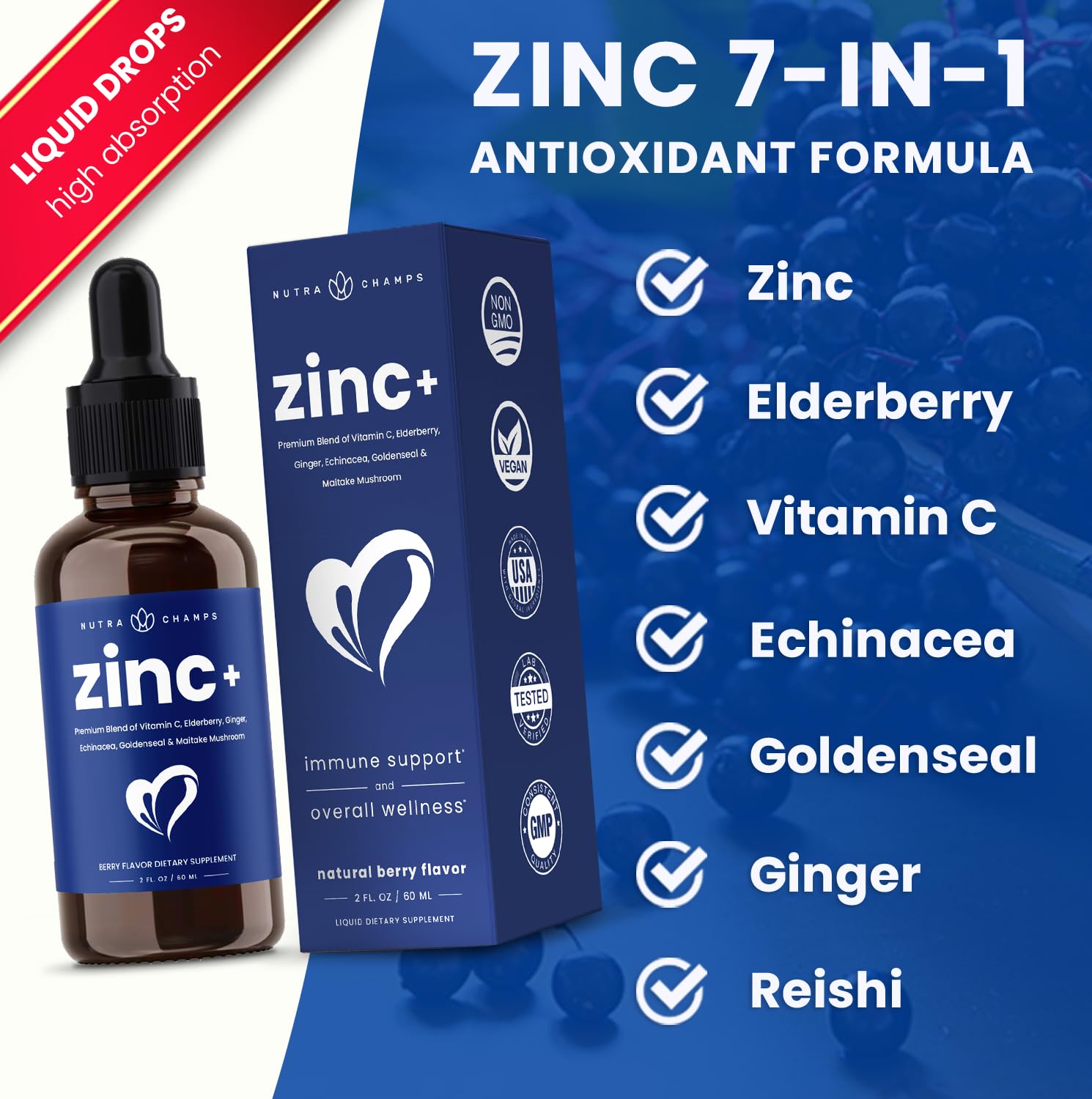 Foto 3 | Suplemento Líquido Nutrachamps Zinc+ 50 Mg Con Saúco 60 Ml - Venta Internacional.