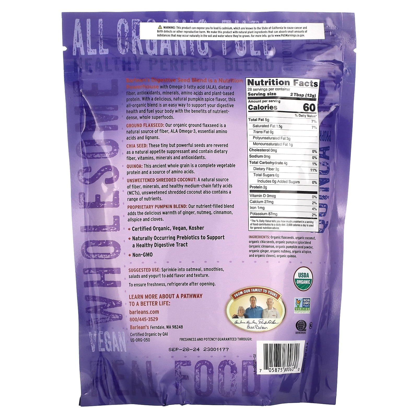 Foto 3 pulgar | Suplemento Barlean's Digestive Seed Blend 340 G (12 Oz) - Venta Internacional.