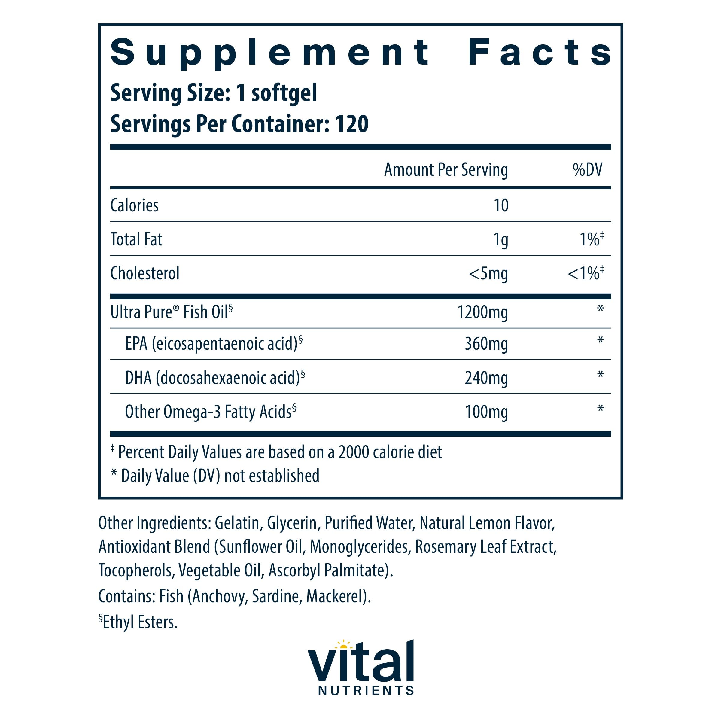 Foto 3 pulgar | Suplemento Vital Nutrients Ultra Pure  Fish Oil 700 120 Cápsulas Blandas - Venta Internacional.