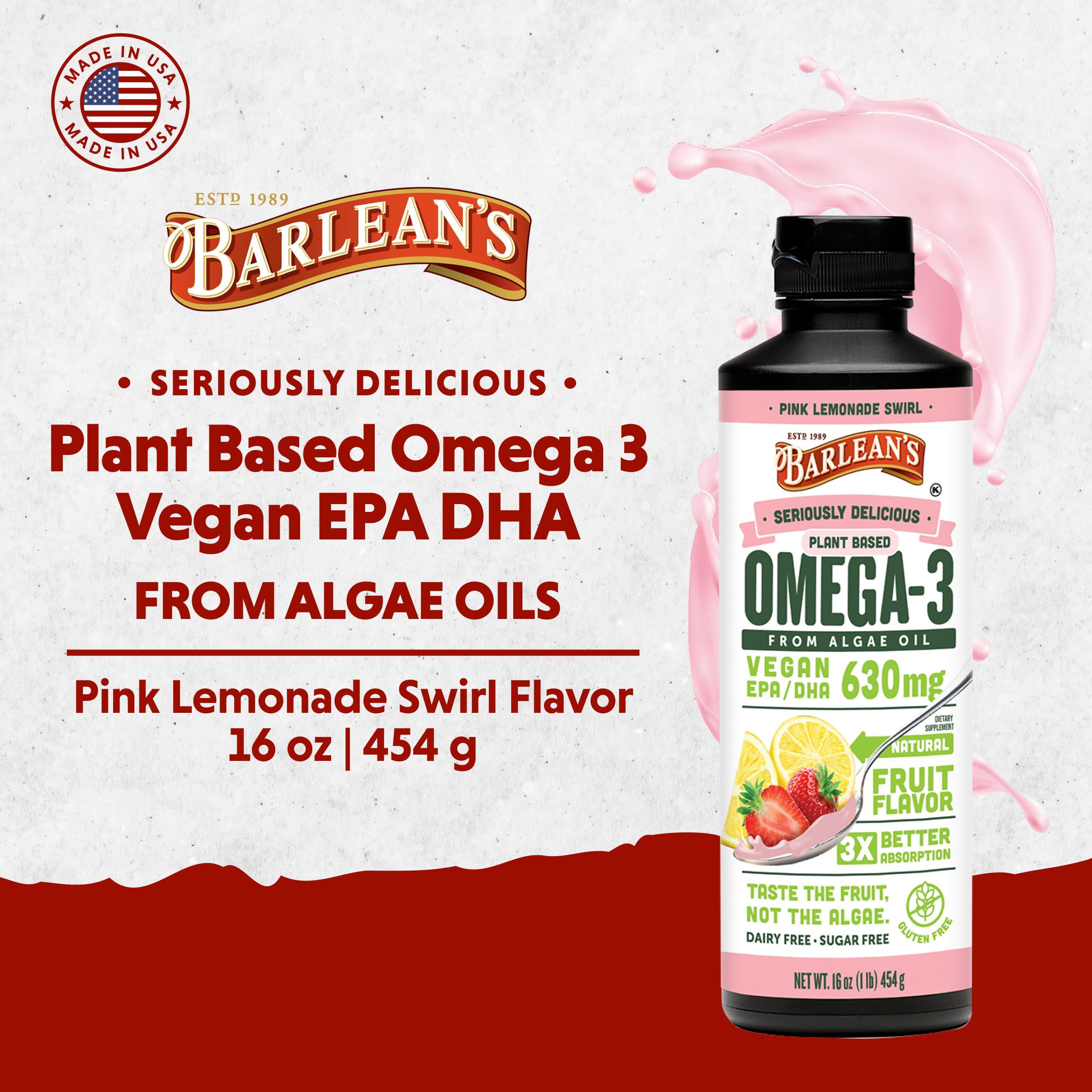 Foto 3 pulgar | Suplemento Barlean's Pink Lemonade Vegan Omega 3 630 Mg 480 Ml - Venta Internacional.
