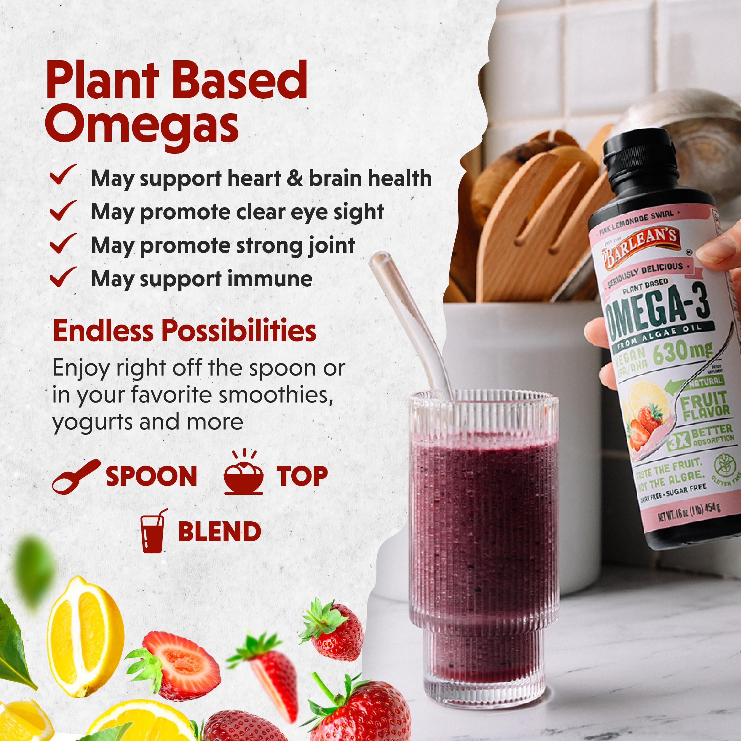 Foto 3 | Suplemento Barlean's Pink Lemonade Vegan Omega 3 630 Mg 480 Ml - Venta Internacional.