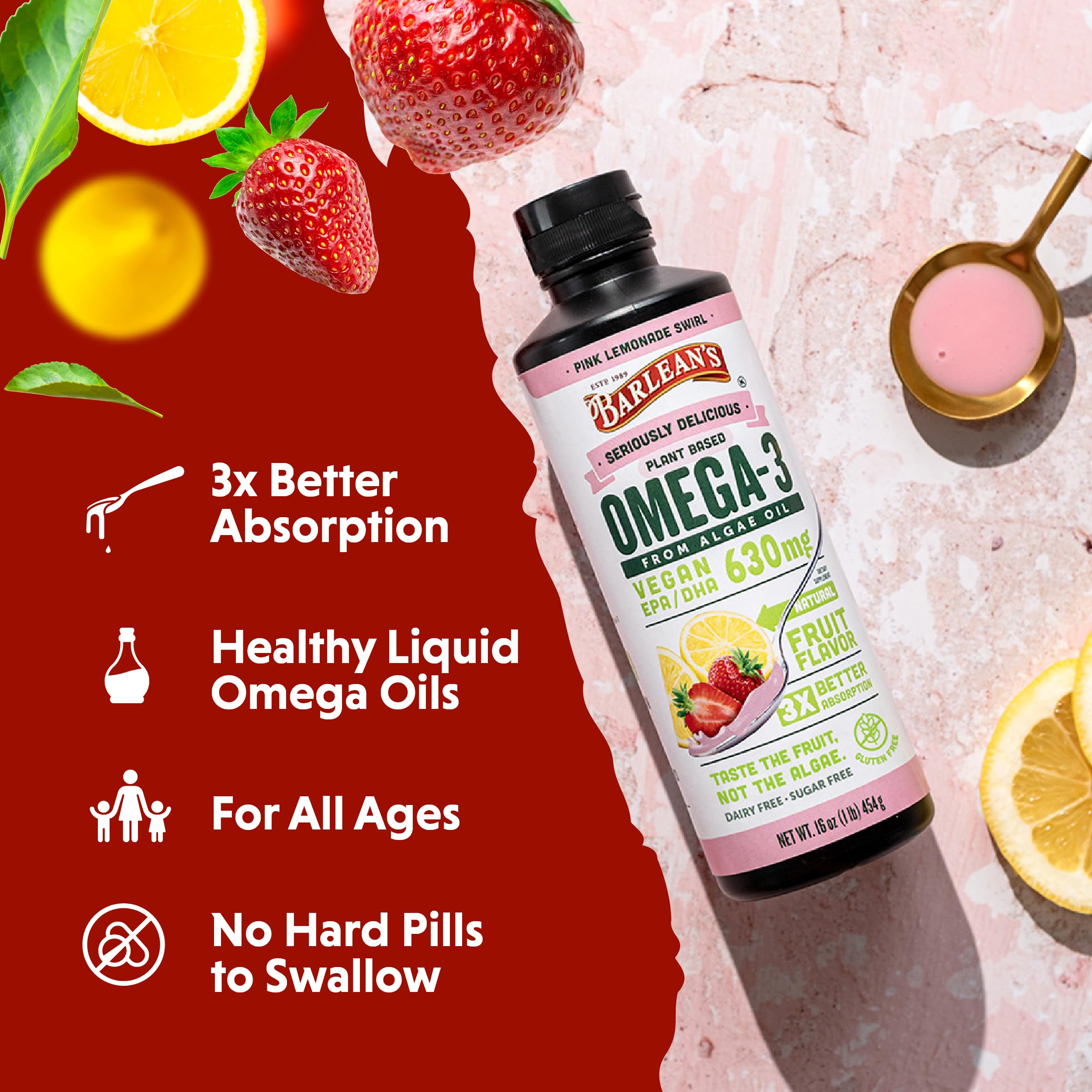 Foto 4 | Suplemento Barlean's Pink Lemonade Vegan Omega 3 630 Mg 480 Ml - Venta Internacional.