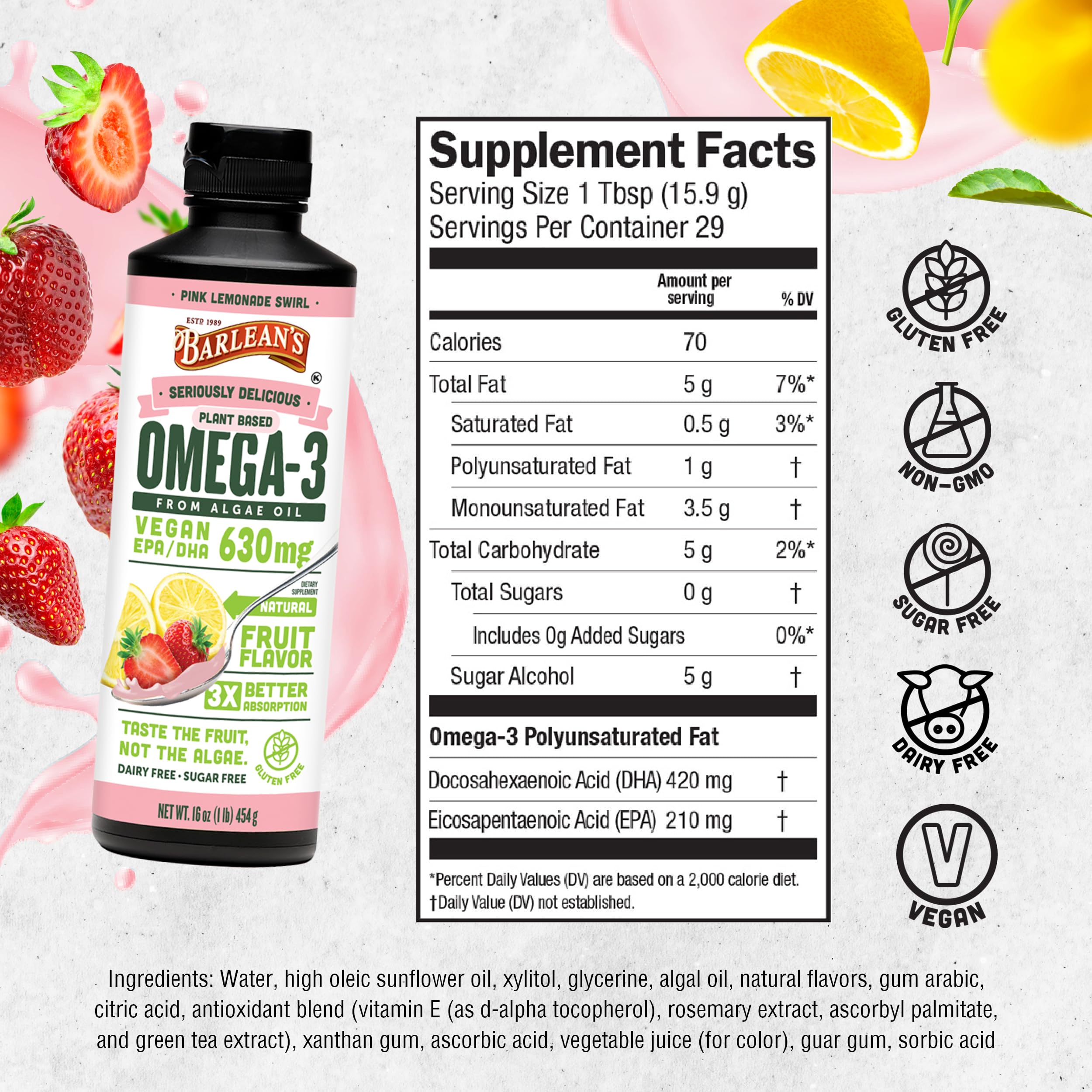 Foto 7 pulgar | Suplemento Barlean's Pink Lemonade Vegan Omega 3 630 Mg 480 Ml - Venta Internacional.