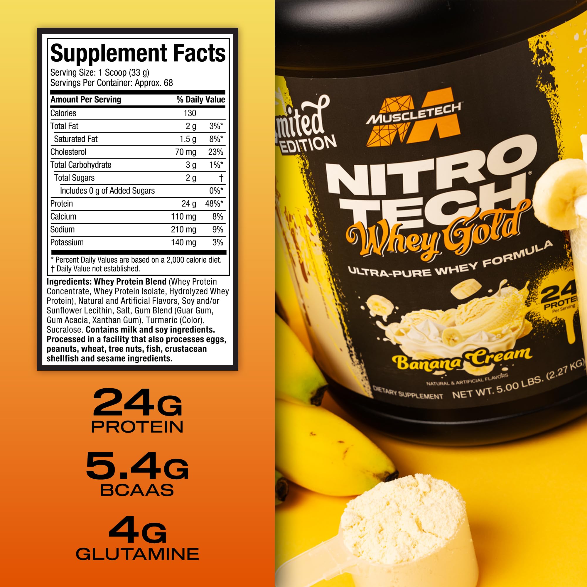 Foto 3 | Proteína En Polvo Muscletech Nitro-tech Whey Banana 2,27 Kg - Venta Internacional.