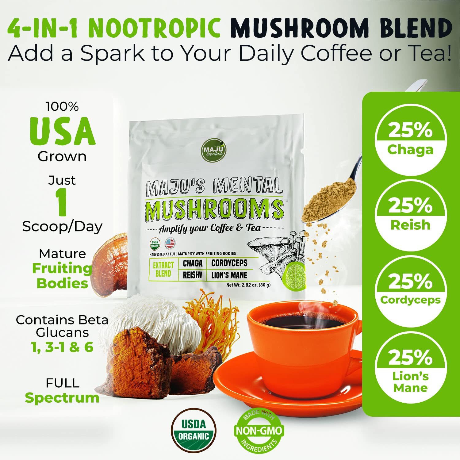 Foto 2 | Suplemento En Polvo De Extracto De Hongos Mentales De Maju Superfoods - Venta Internacional.