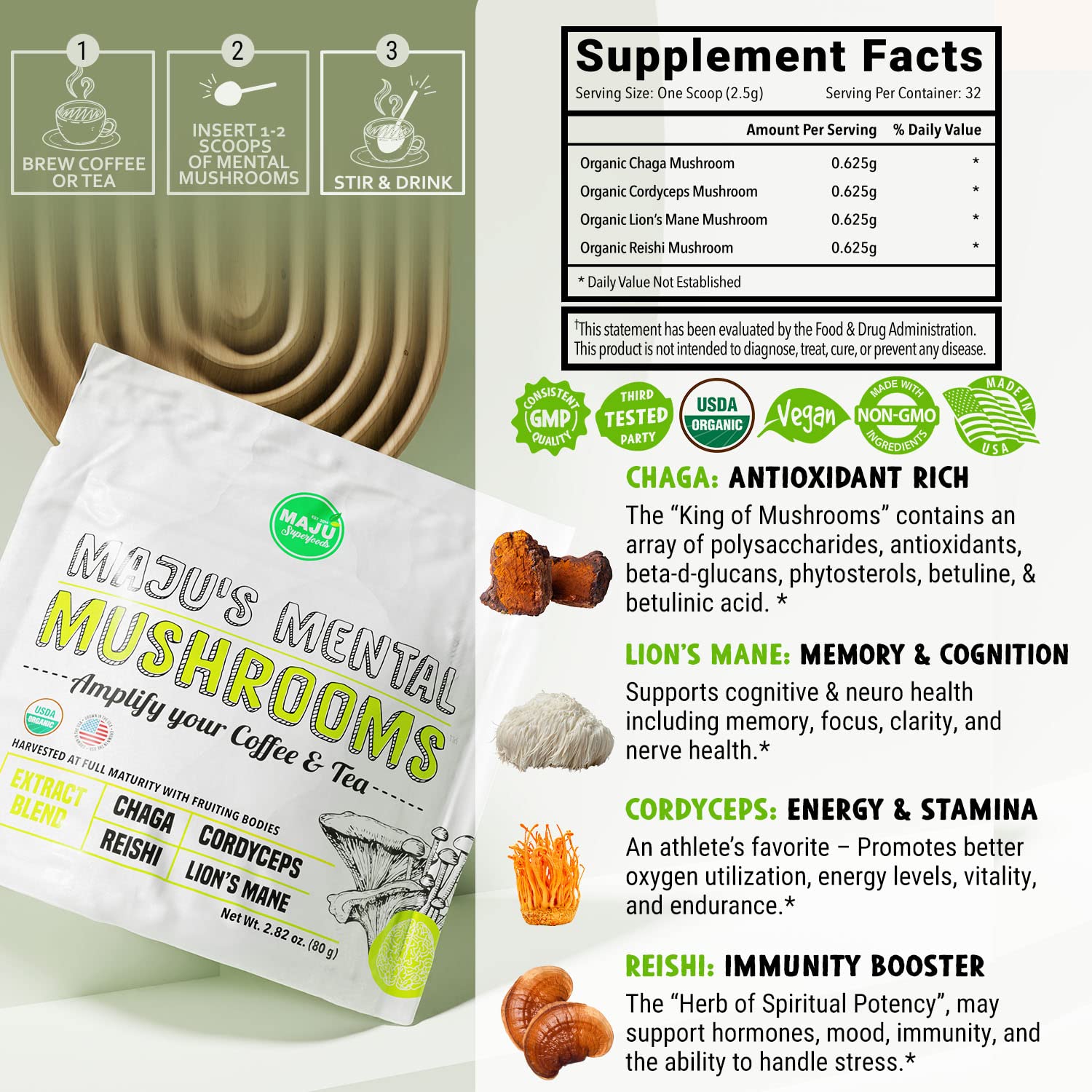 Foto 5 | Suplemento En Polvo De Extracto De Hongos Mentales De Maju Superfoods - Venta Internacional.