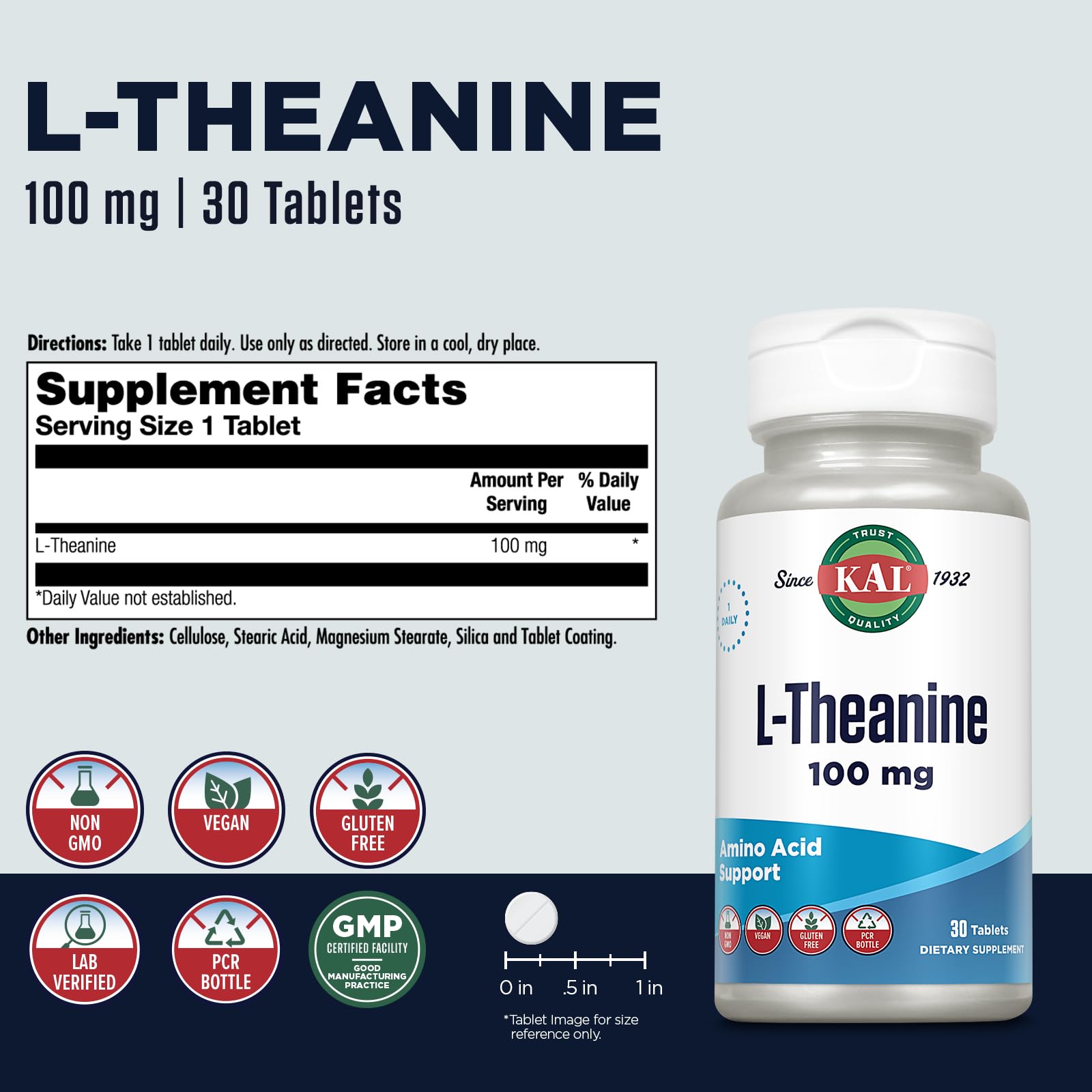 Foto 3 | Suplemento Kal L-teanina 100 Mg 30 Comprimidos - Venta Internacional