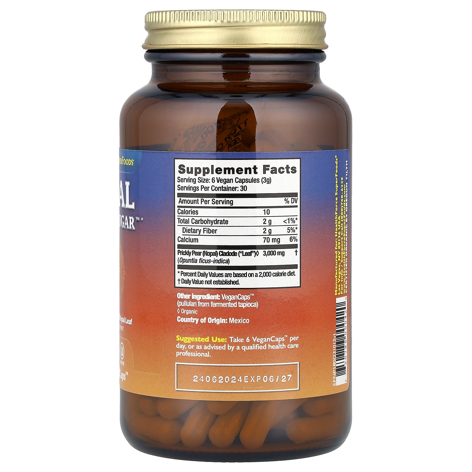 Foto 3 pulgar | Suplemento Healthforce Superfoods, Nopal, Azúcar En Sangre, 180 Cápsulas Veganas - Venta Internacional.