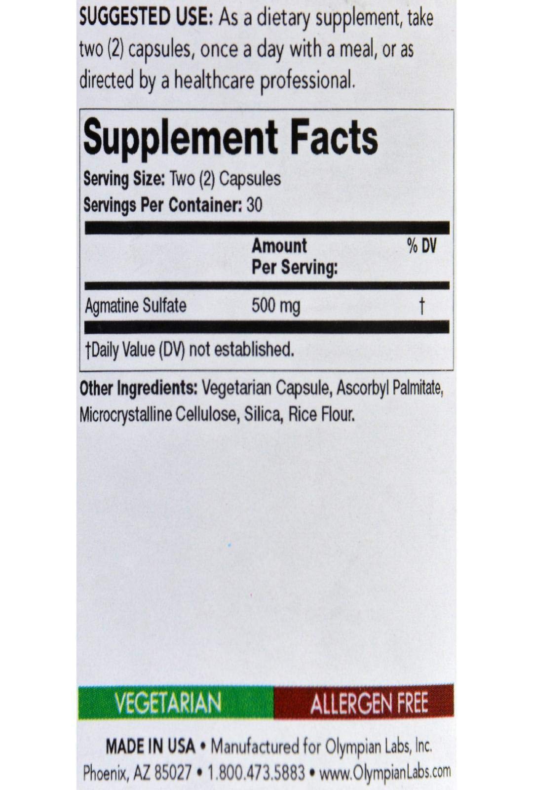 Foto 4 pulgar | Suplemento Olympian Labs Agmatine 500 Mg 60 Cápsulas Vegetarianas - Venta Internacional.