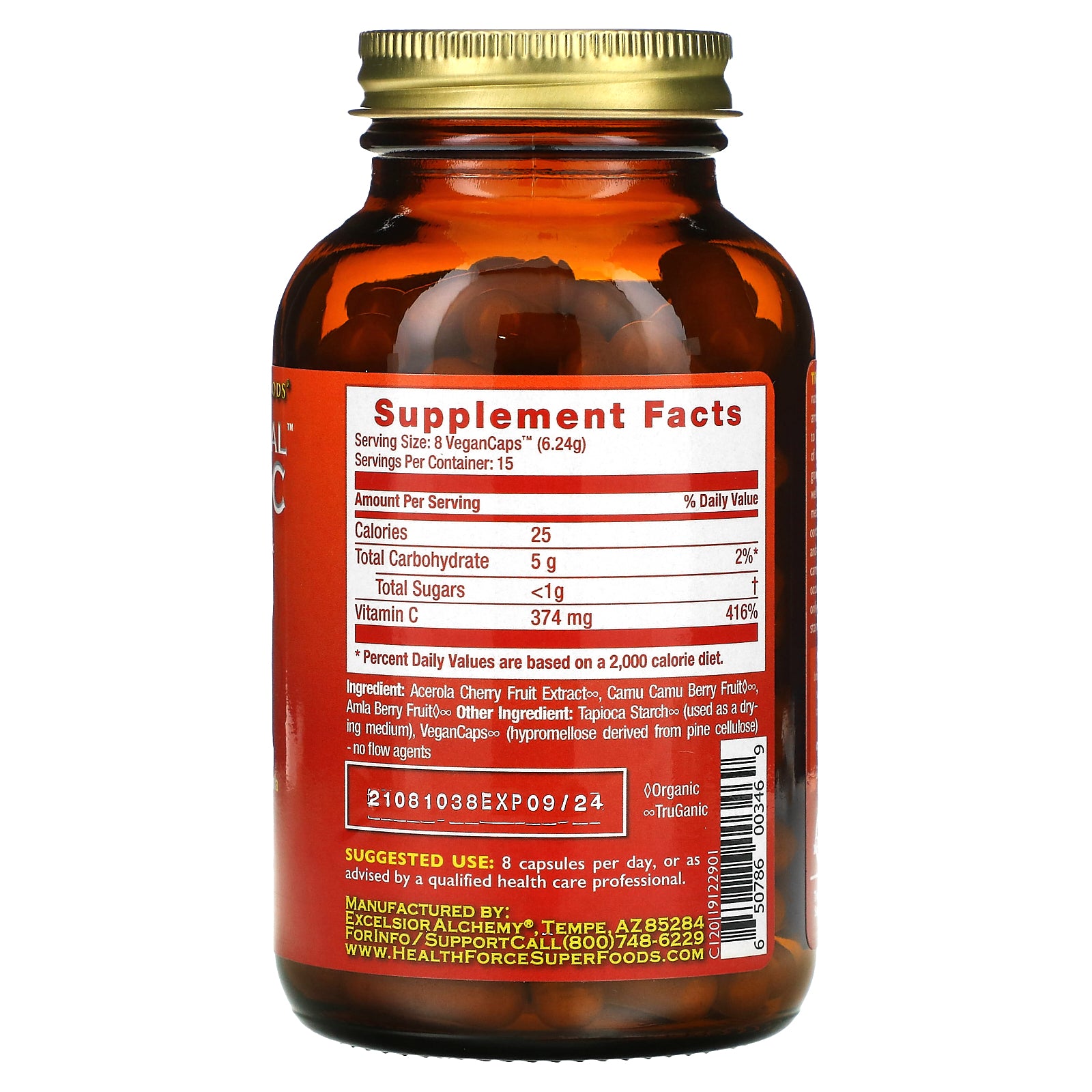 Foto 3 pulgar | Suplemento De Vitamina C Truly Natural Superfoods De Healthforce, 120 Cápsulas Veganas - Venta Internacional.