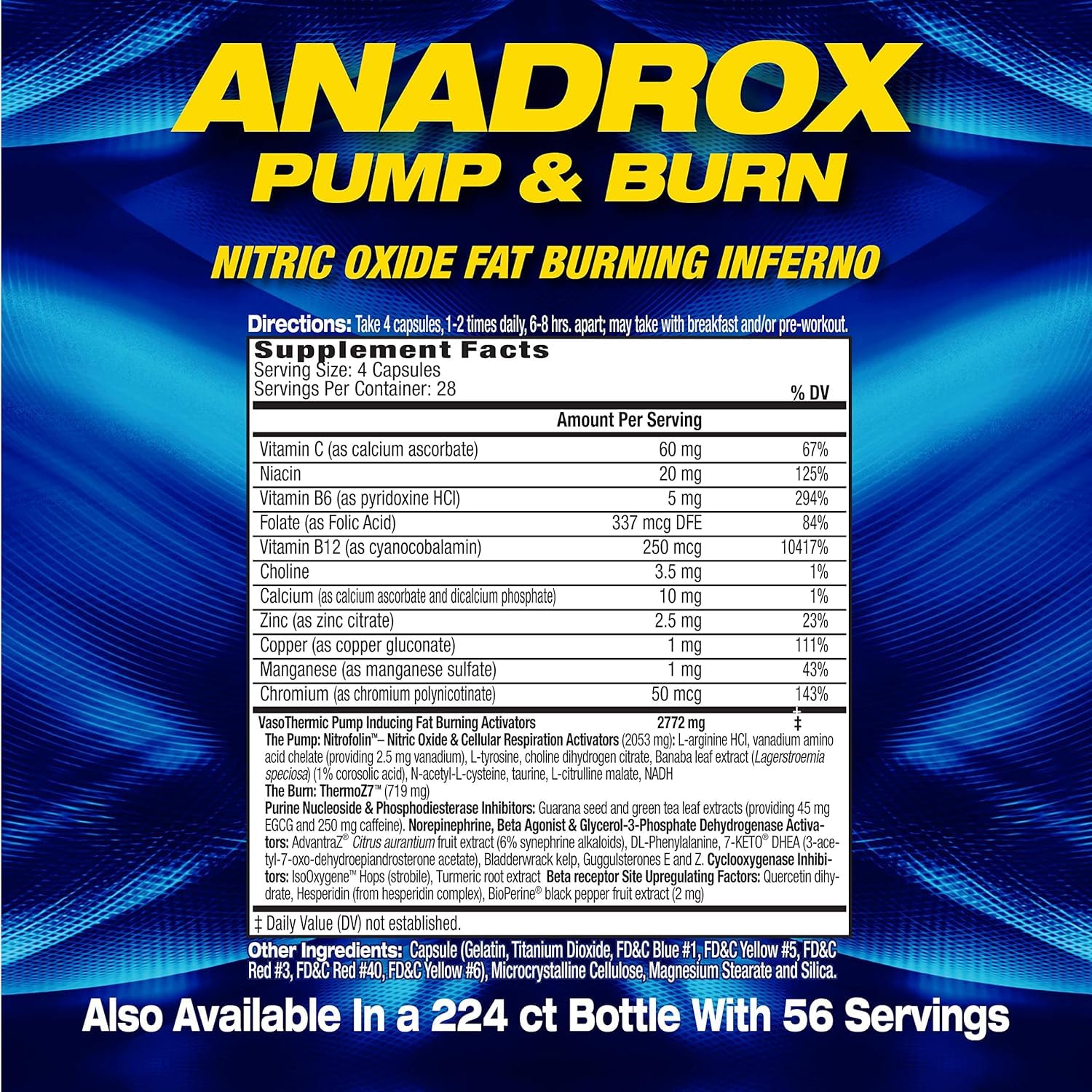 Foto 3 pulgar | Suplemento Para El Máximo Rendimiento Humano Anadrox Pump & Burn 112 Cápsulas - Venta Internacional.