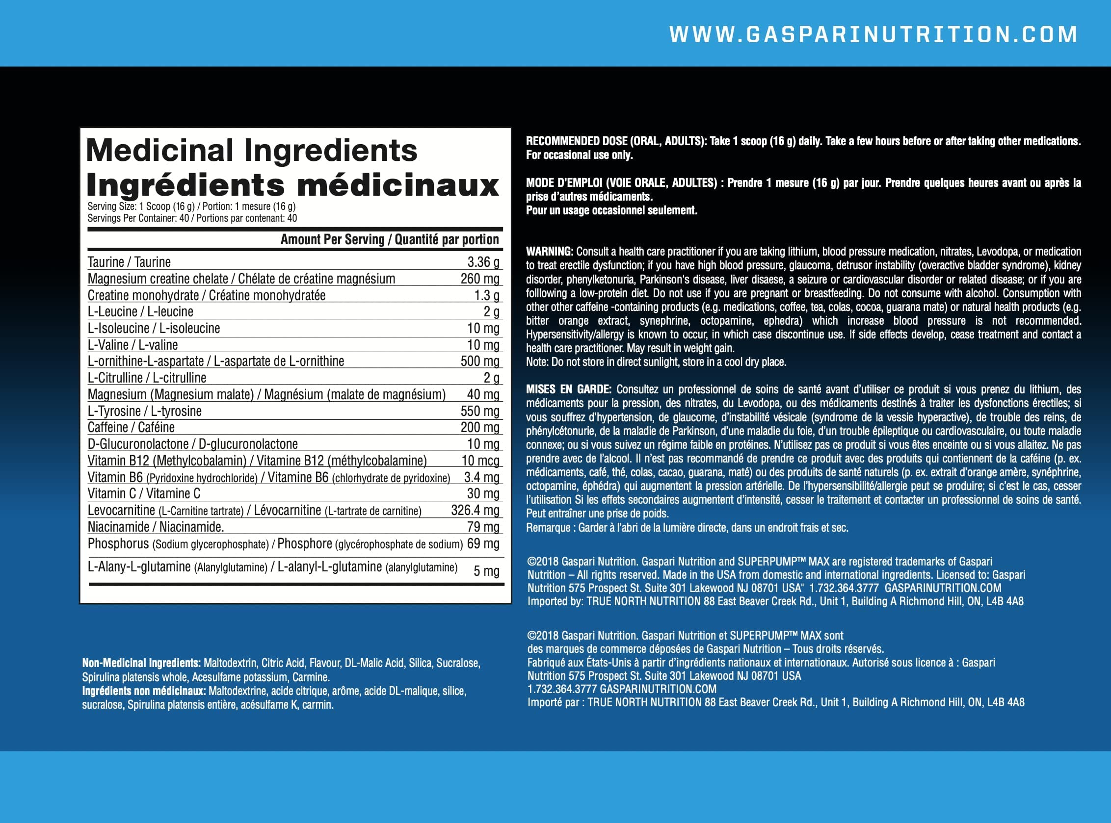 Foto 2 | Gaspari Nutrition Superpump Max Blue Raspberry Antes Del Entrenamiento - Venta Internacional.