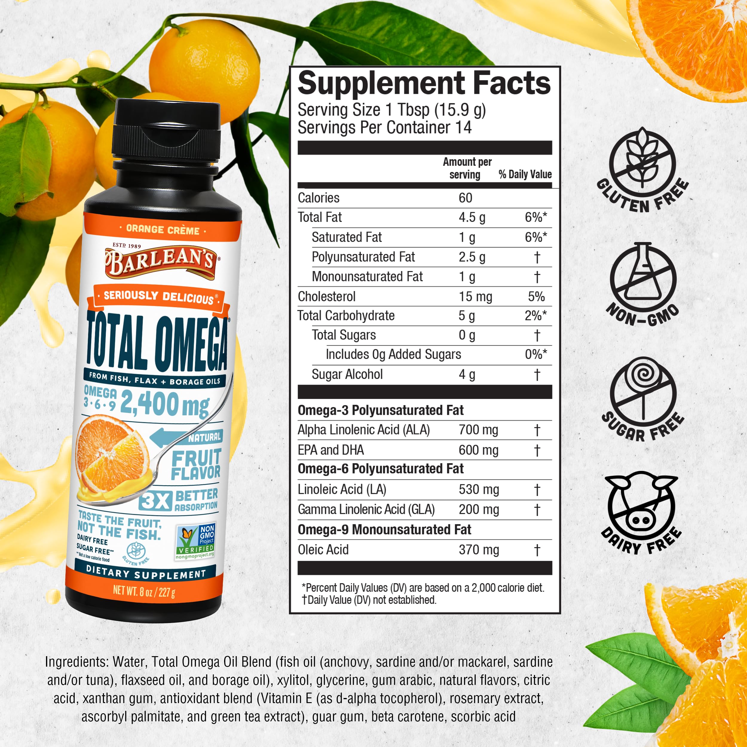 Foto 7 pulgar | Suplemento Barlean's Total Omega 3 6 9 Crema De Naranja 240 Ml - Venta Internacional.
