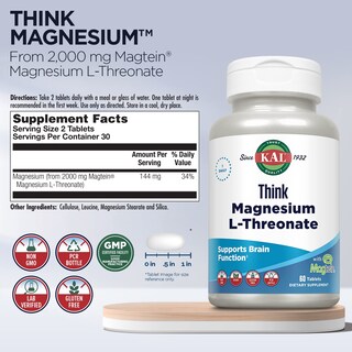 Foto 3 | Suplemento Kal Think L-treonato de Magnesio 2000 Mg 60 Tabletas - Venta Internacional