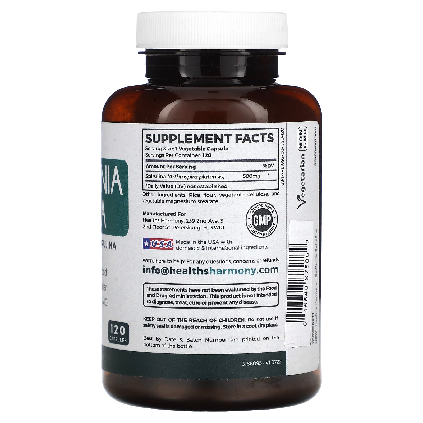 Foto 3 pulgar | Supplement Healths Harmony California Spirulina 120 Cápsulas - Venta Internacional.