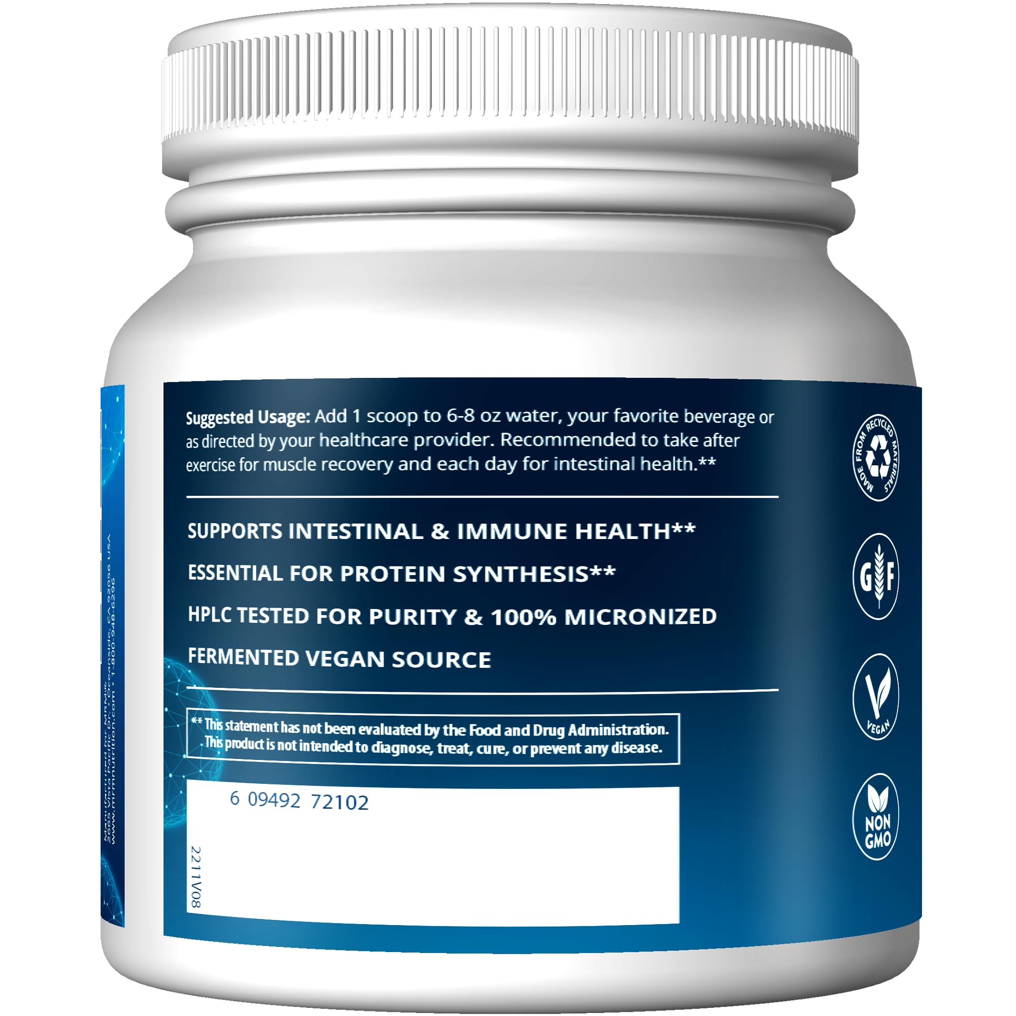 Foto 4 pulgar | Suplemento Mrm Nutrition L-glutamina 5000 Mg 100 Porciones - Venta Internacional.