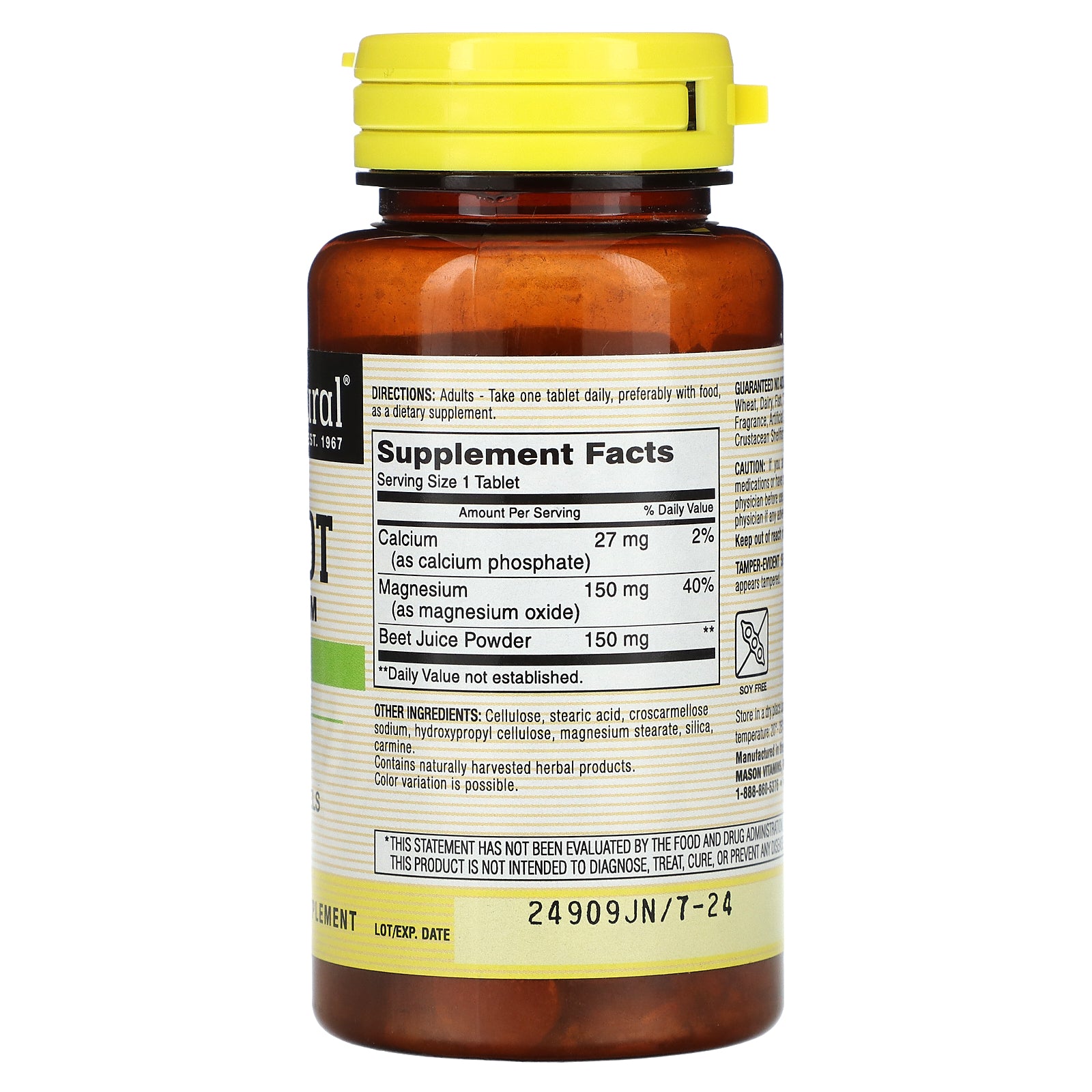 Foto 2 | Suplemento Mason Natural, Hierba Integral, Raíz De Remolacha Con Magnesio, 100 Tabletas - Venta Internacional.