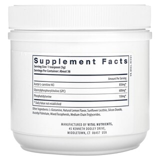 Foto 2 | Suplemento Vital Nutrients Vital Brain Powder, Limón, 180 G - Venta Internacional.
