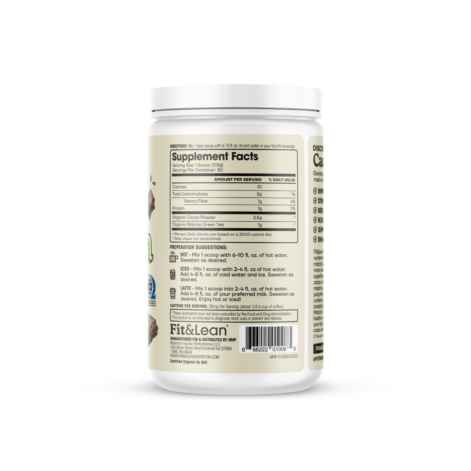 Foto 4 pulgar | Té Verde En Polvo Fit & Lean Cacao Matcha 105 G 30 Porciones - Venta Internacional.