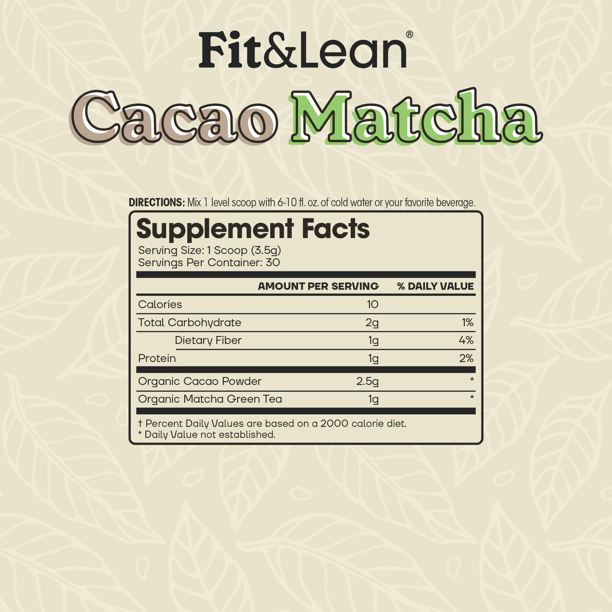 Foto 7 | Té Verde En Polvo Fit & Lean Cacao Matcha 105 G 30 Porciones - Venta Internacional.