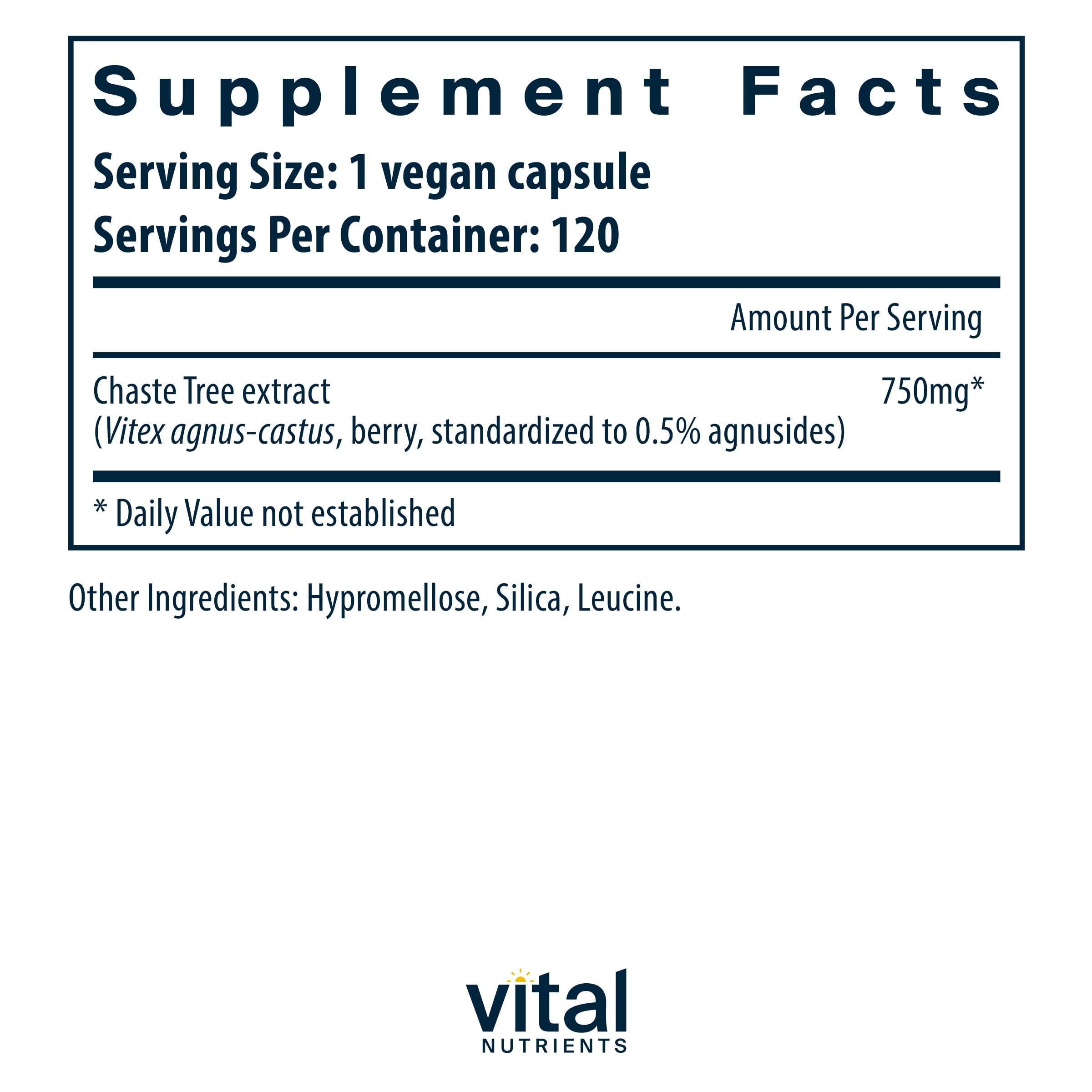 Foto 3 pulgar | Suplemento Vital Nutrients Vitex 750 Caste Tree Berry 120 Cápsulas - Venta Internacional.