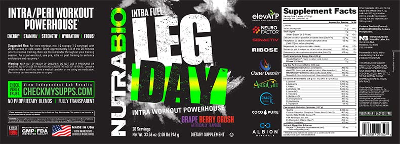 Foto 2 | Intra Workout Powder Nutrabio Leg Day Uva Berry, 20 Porciones - Venta Internacional.