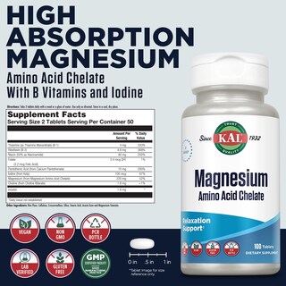 Foto 2 | Suplemento Kal Quelatadas de Magnesio 220 Mg 100 Tabletas - Venta Internacional