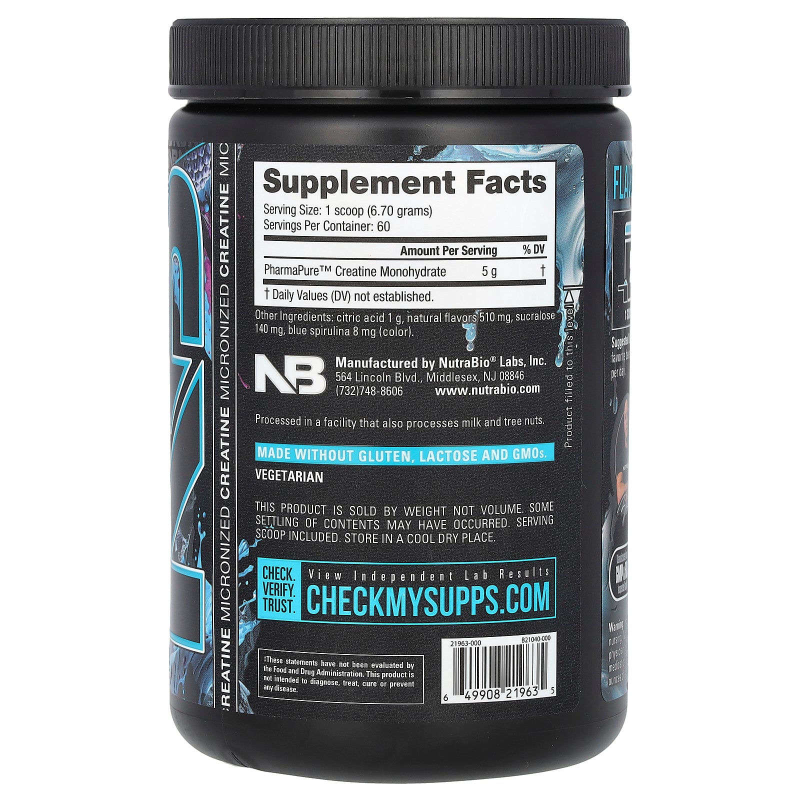 Foto 2 | Suplemento Nutrabio Creatina Micronizada Burst Arctic Blast 399 G - Venta Internacional.