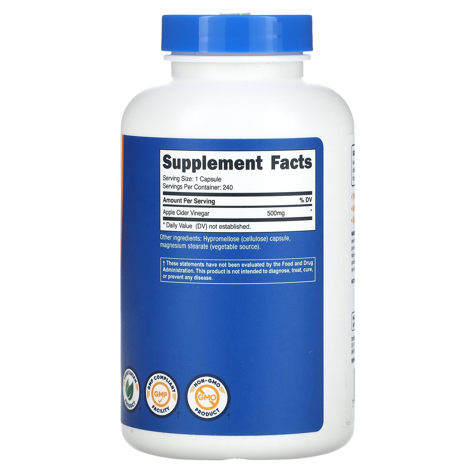 Foto 2 | Suplemento Nutricost De Vinagre De Sidra De Manzana 500 Mg 240 Cápsulas - Venta Internacional.
