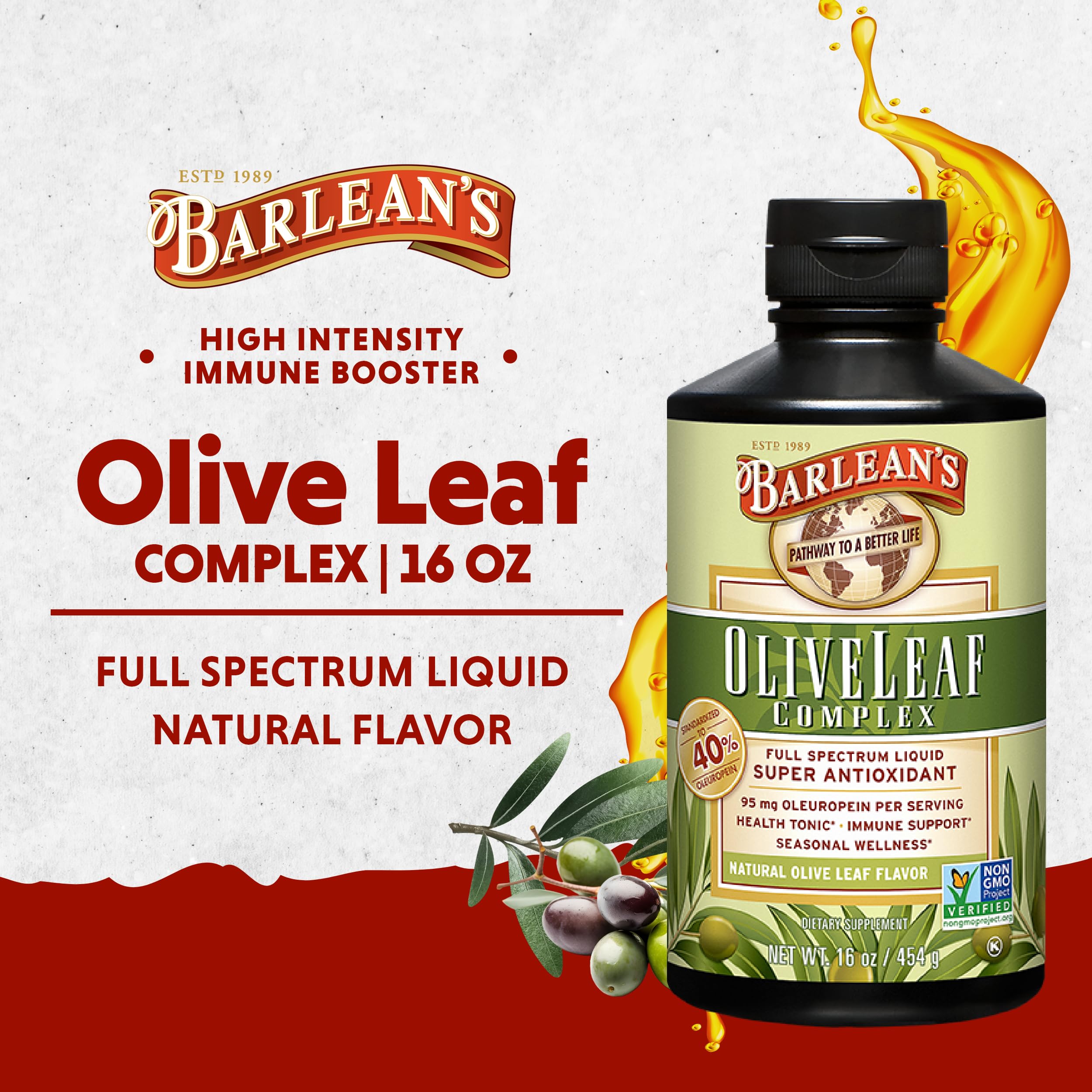 Foto 3 pulgar | Complemente El Complejo De Hojas De Olivo De Barlean 473 Ml Con 95 Mg De Oleuropeína - Venta Internacional.