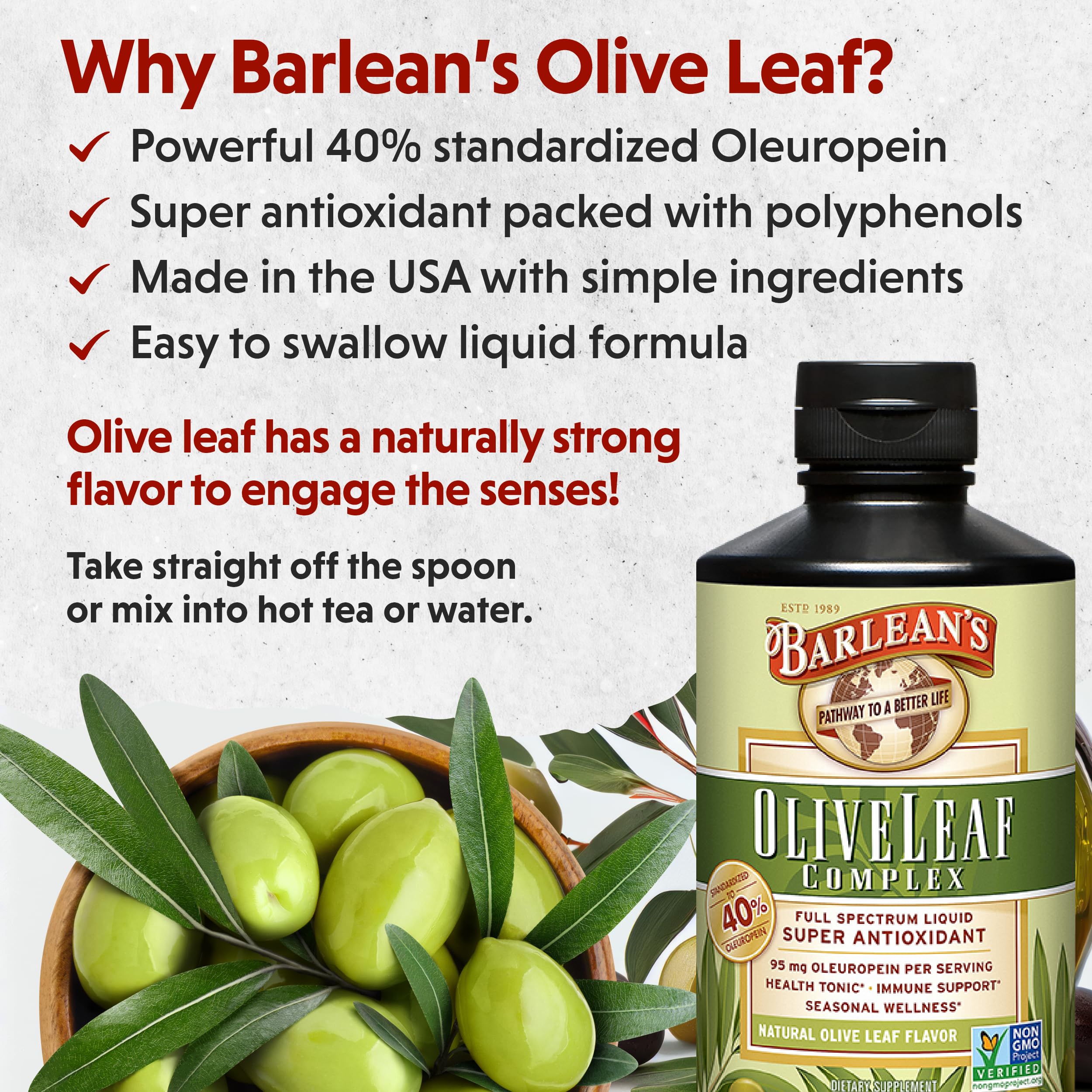 Foto 3 | Complemente El Complejo De Hojas De Olivo De Barlean 473 Ml Con 95 Mg De Oleuropeína - Venta Internacional.