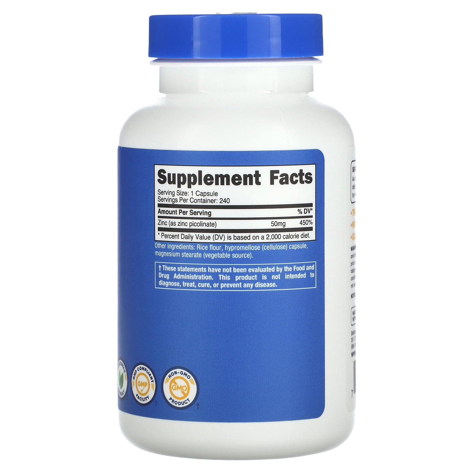 Foto 3 pulgar | Suplemento Nutricost Picolinato De Zinc 50 Mg 240 Cápsulas - Venta Internacional.