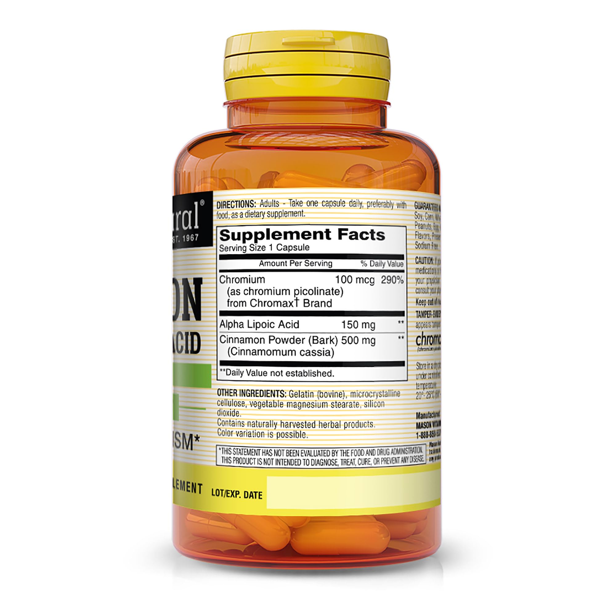 Foto 2 | Suplemento Mason Natural Cinnamon Con Ácido Alfa Lipoico 60 Cápsulas - Venta Internacional.