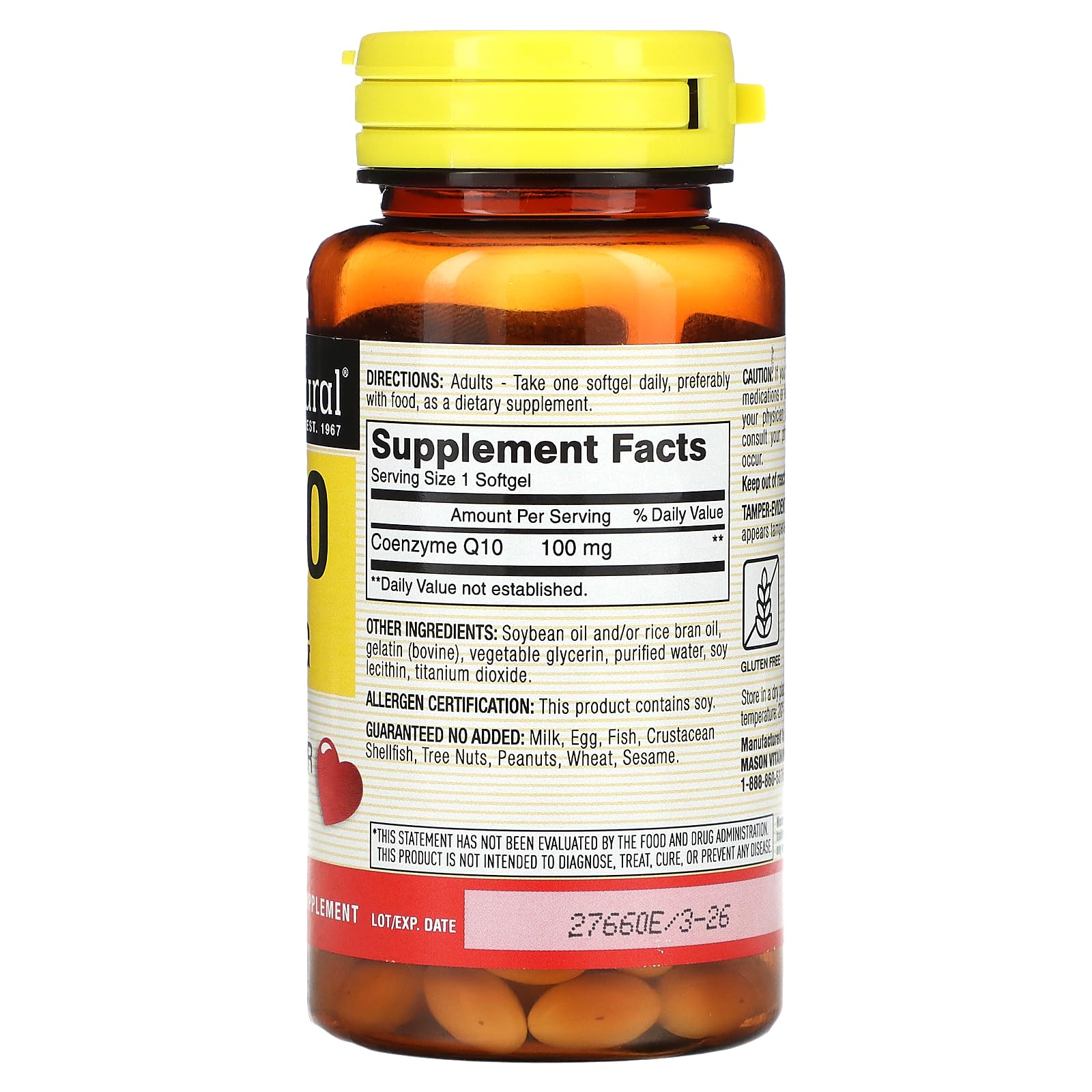 Foto 3 pulgar | Suplemento Mason Natural, Coenzima Q-10, 100 Mg, Cápsulas Blandas, 60 - Venta Internacional.