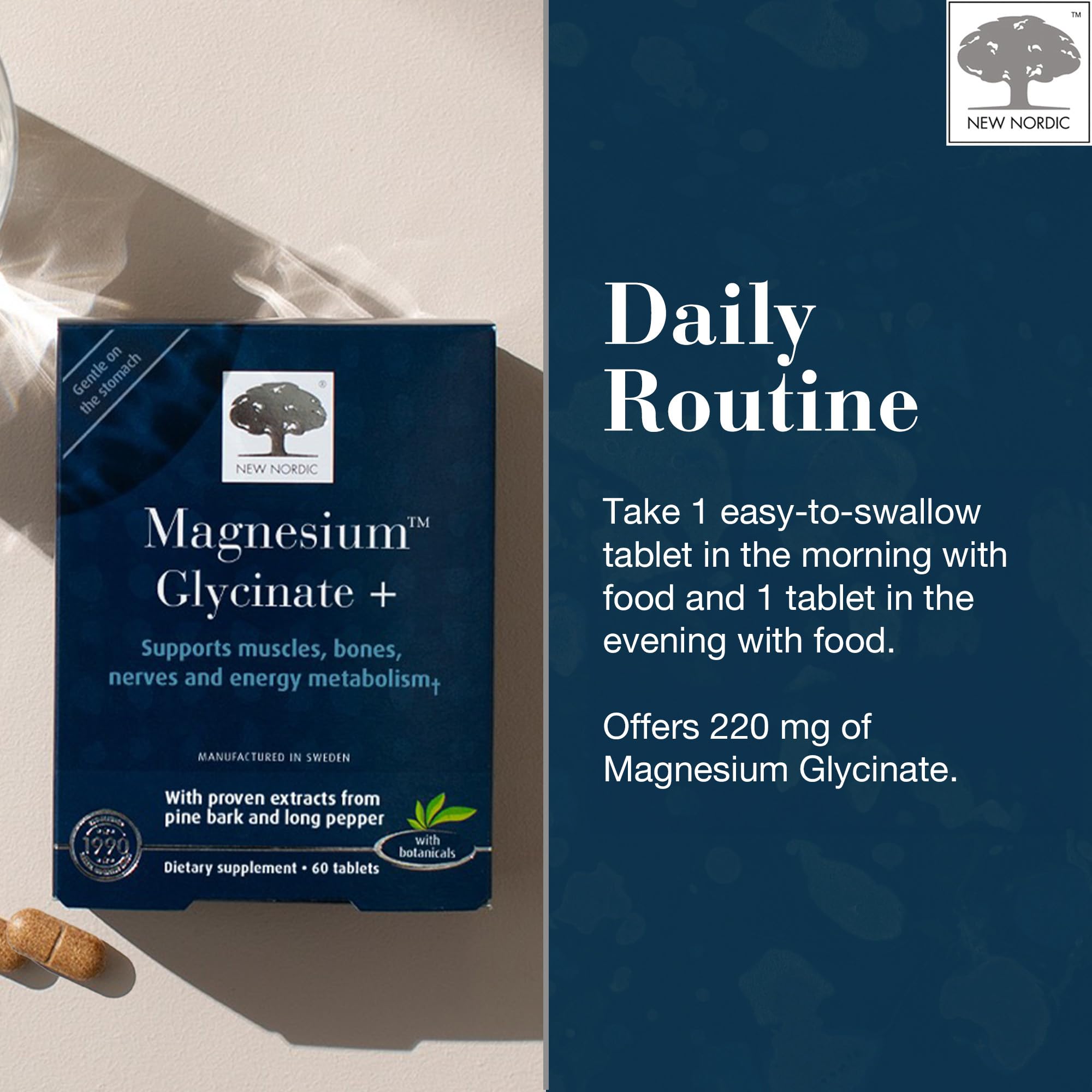 Foto 5 | Suplemento New Nordic De Glicinato De Magnesio 220 Mg 30 Comprimidos - Venta Internacional.