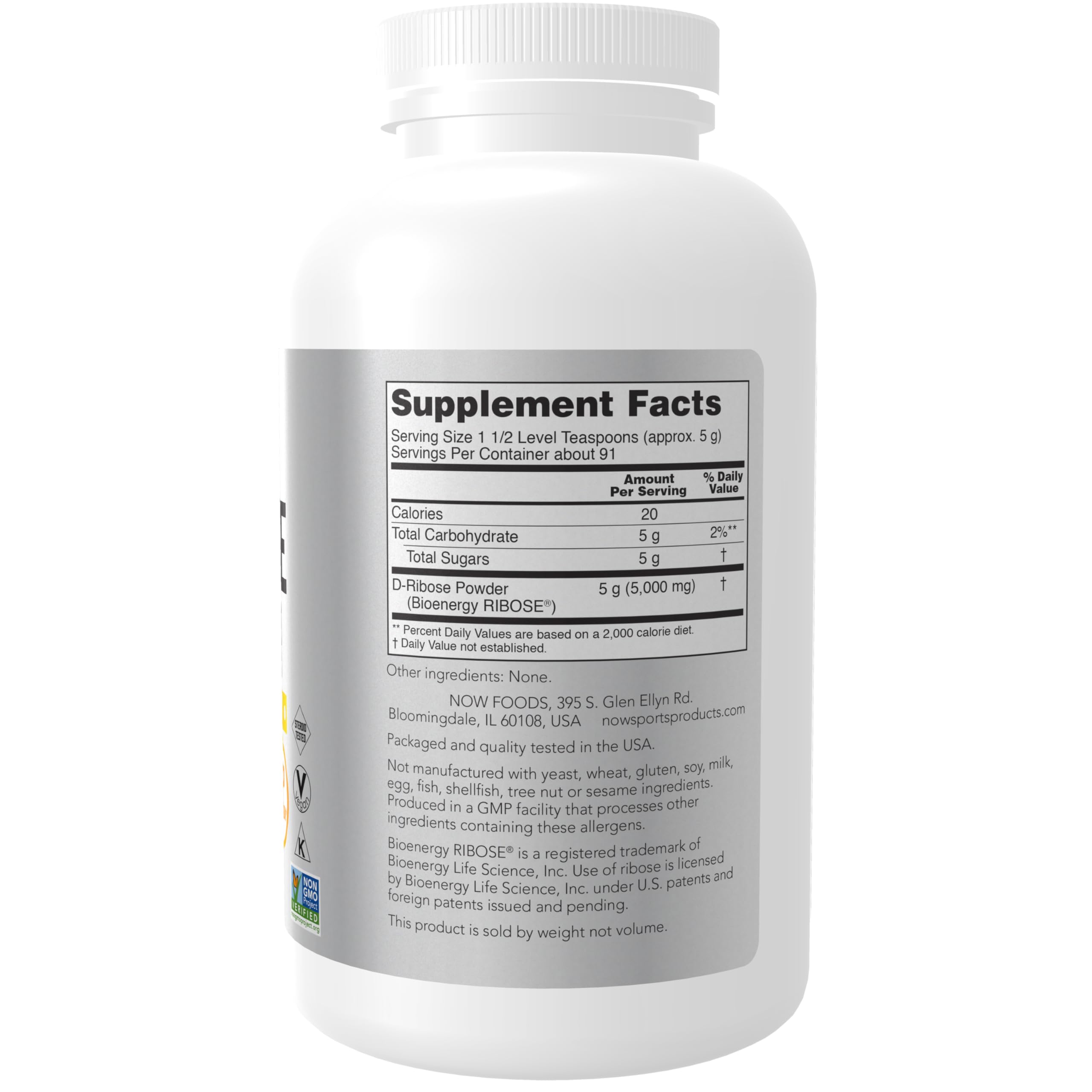 Foto 3 pulgar | Suplemento Now Sports D-ribosa En Polvo 5000 Mg 473 Ml Sin Ogm - Venta Internacional.