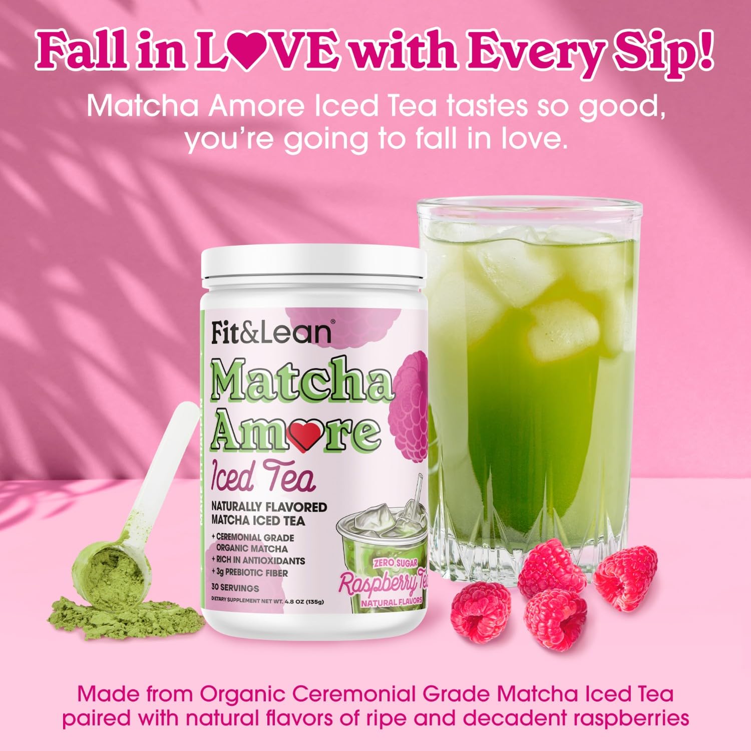 Foto 3 pulgar | Té Helado Fit & Lean Matcha Amore Raspberry 30 Porciones - Venta Internacional.