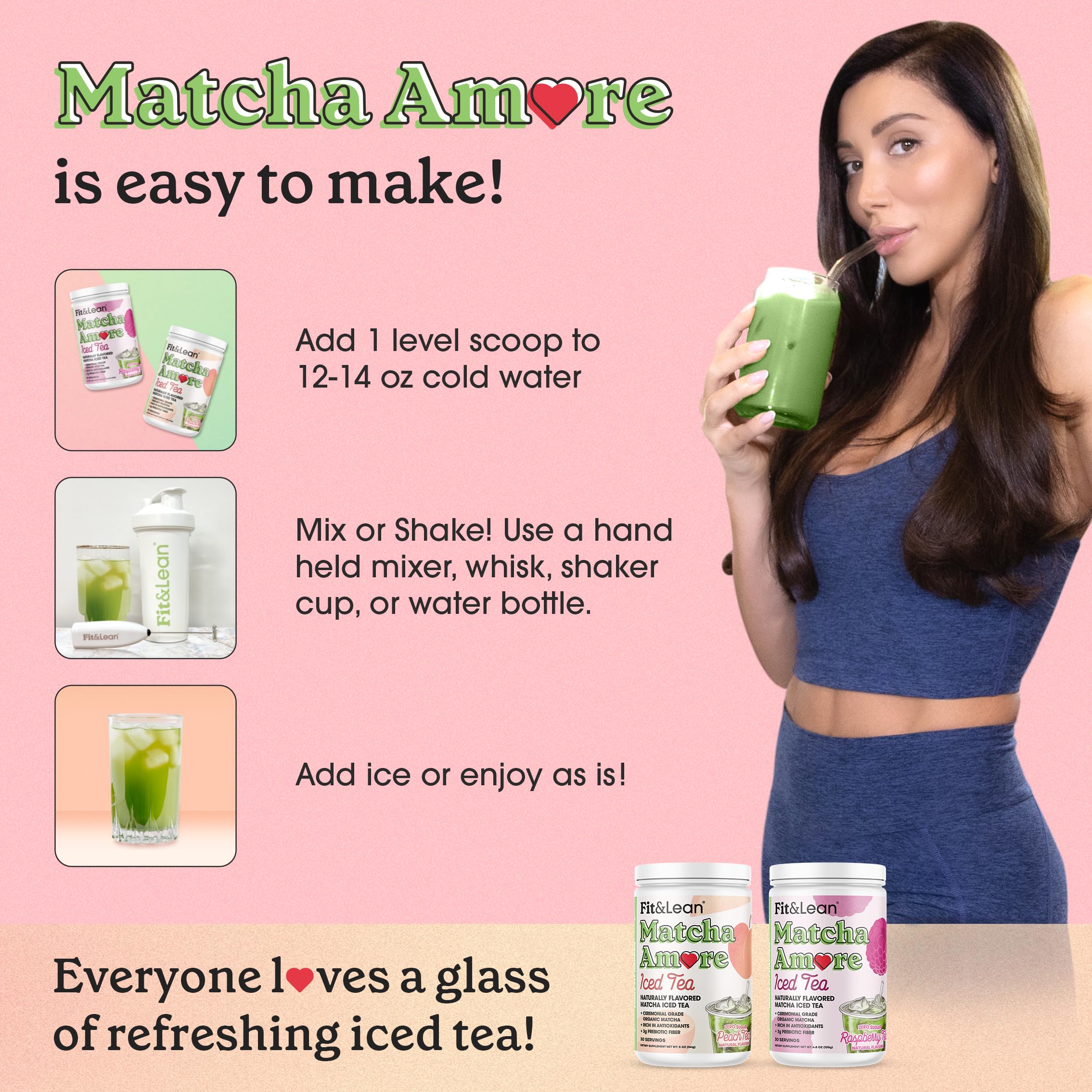 Foto 6 pulgar | Té Helado Fit & Lean Matcha Amore Raspberry 30 Porciones - Venta Internacional.