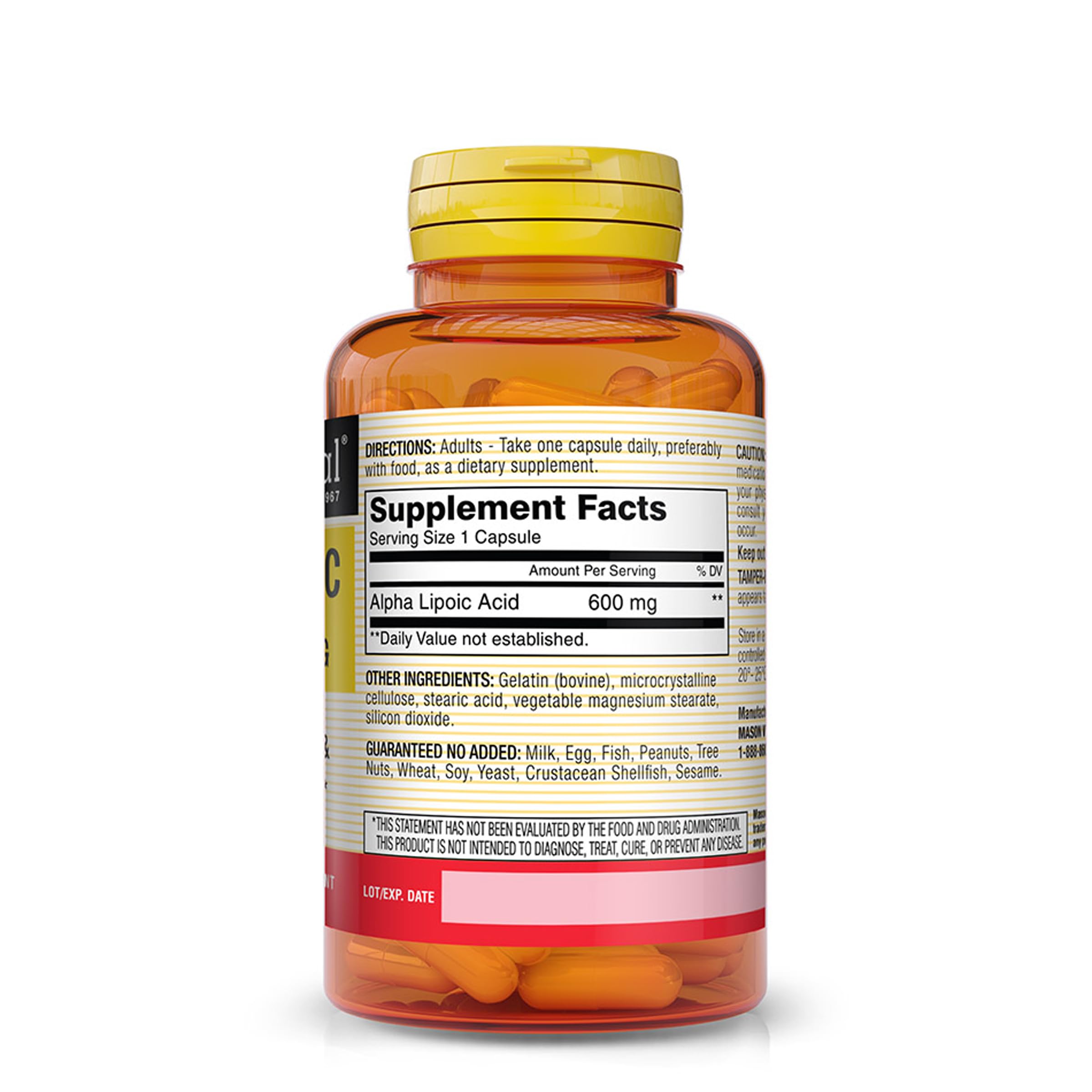 Foto 3 pulgar | Suplemento Mason Natural De Ácido Alfa Lipoico En Cápsulas De 600 Mg - Venta Internacional.