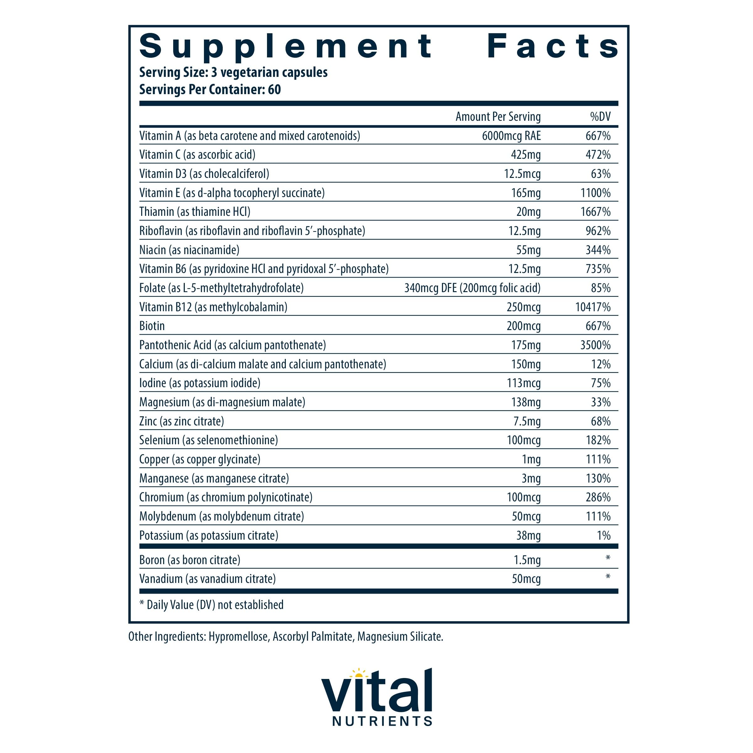 Foto 2 | Suplemento Vital Nutrients Multinutrientes 3 180 Cápsulas - Venta Internacional.