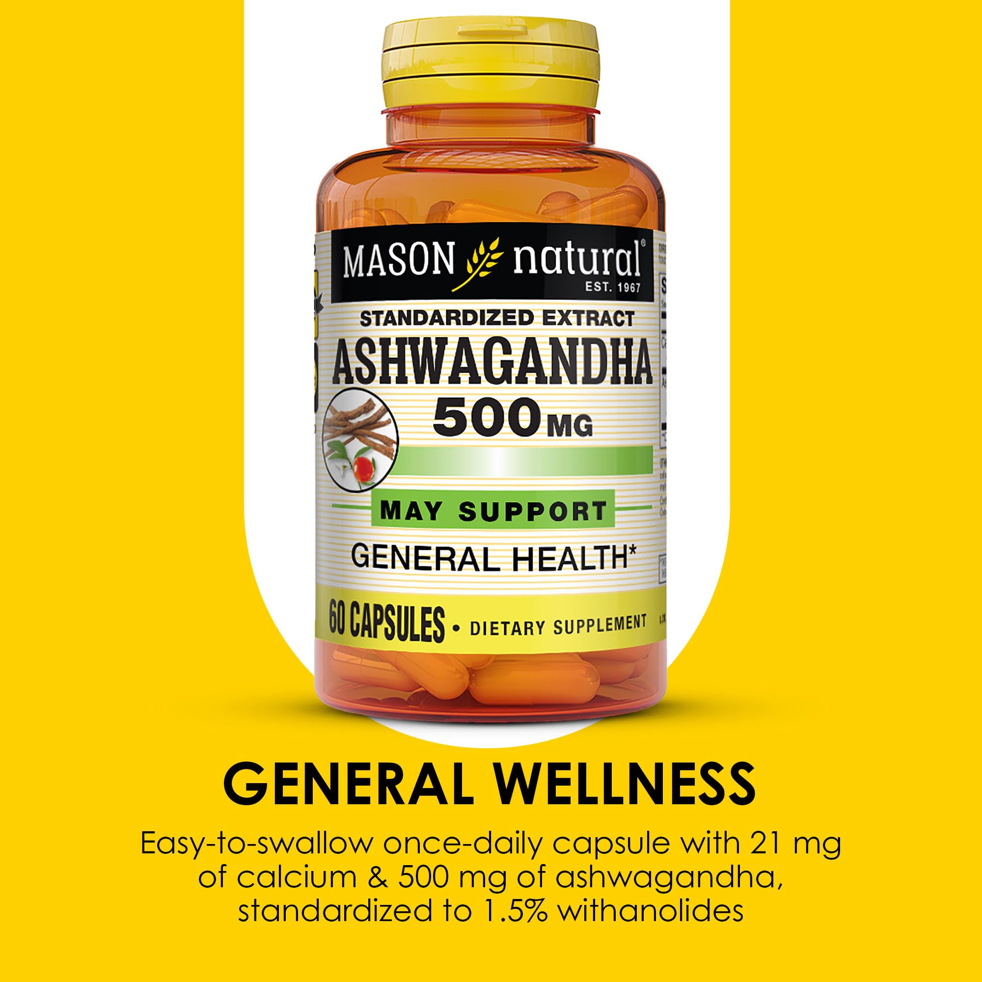Foto 5 pulgar | Suplemento Mason Natural Ashwagandha 500 Mg 60 Cápsulas - Venta Internacional.