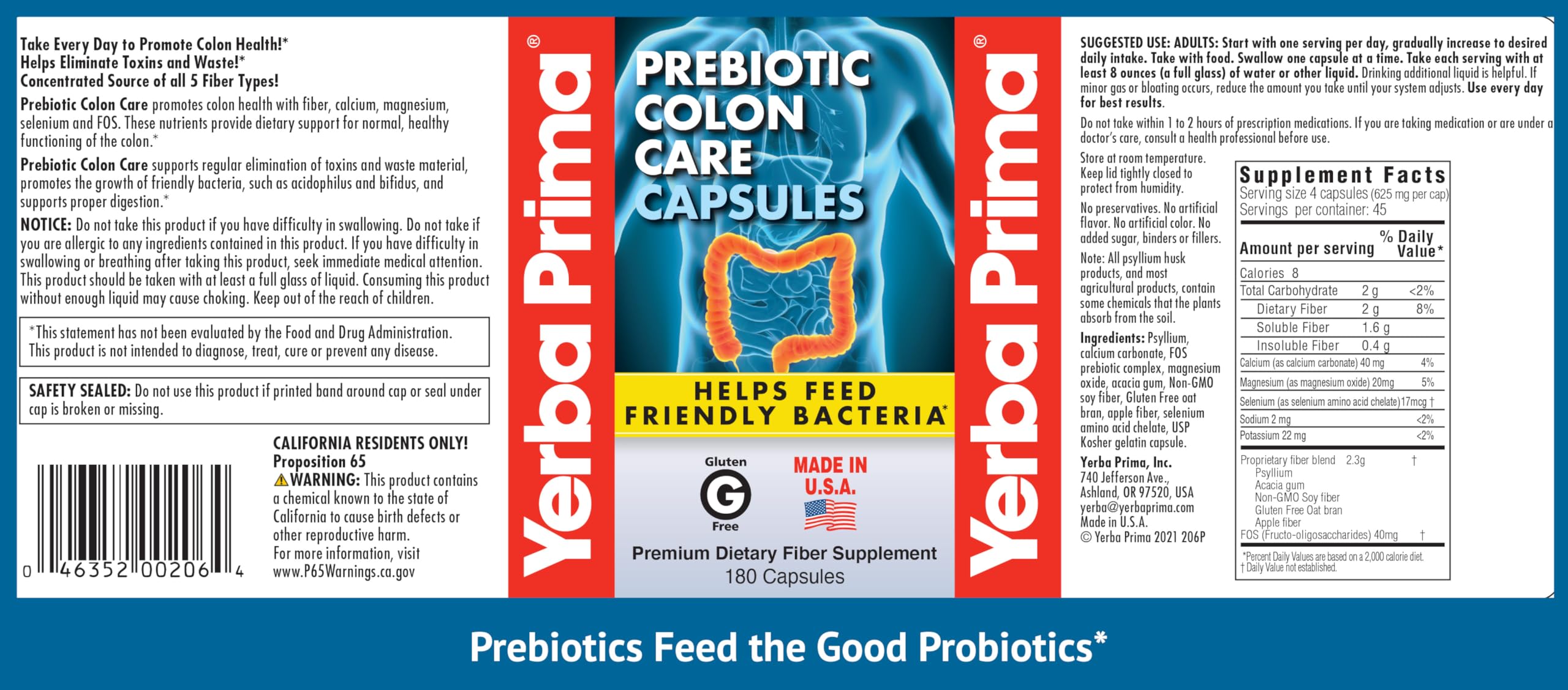 Foto 6 pulgar | Prebiotics Yerba Prima Colon Care Fiber 180 Cápsulas - Venta Internacional